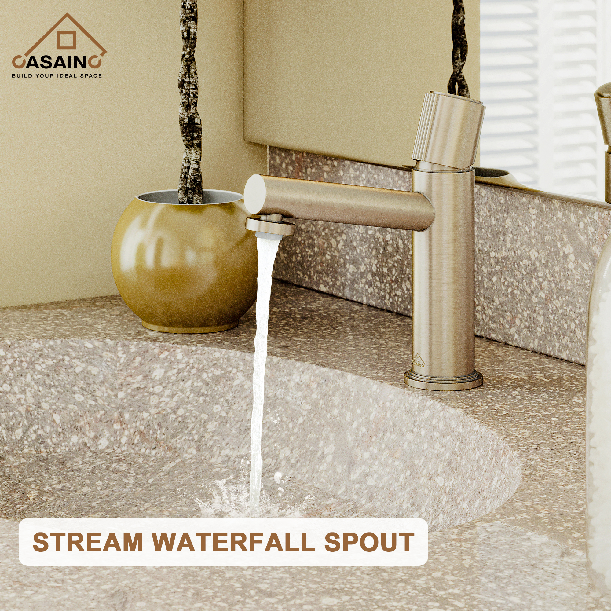 Single Handle Single Hole Bathroom Vessel Sink Faucet with Pop-Up Drain and Spot Resistant in Brushed Champagne Gold