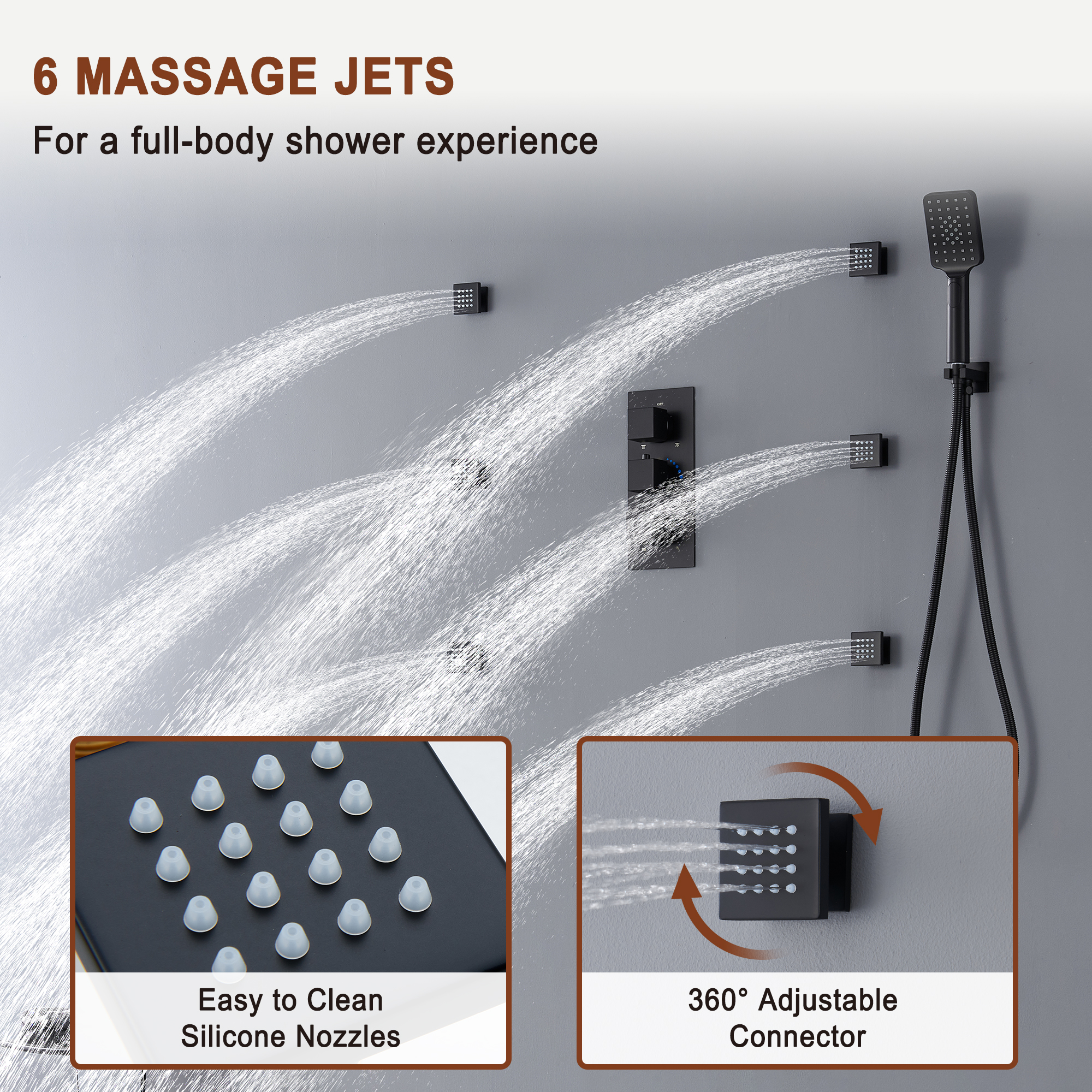 Mondawe Luxury Thermostatic LED 4-Spray Patterns 12 in. Flush Ceiling Mount Rainfall Dual Shower Heads-Mondawe