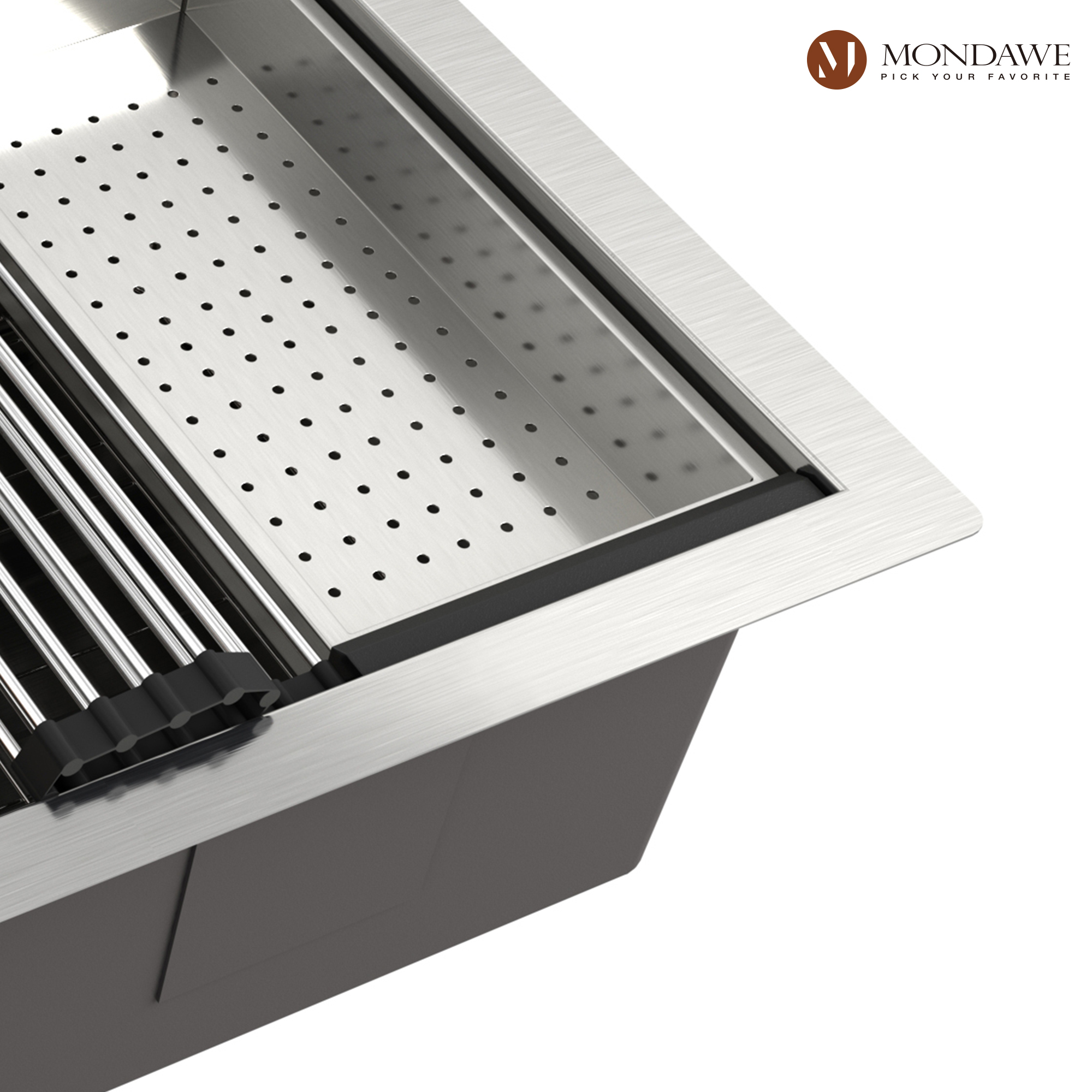 Drop-In 33-in x 22-in Brushed Stainless Steel Single Bowl Workstation Kitchen Sink-Mondawe