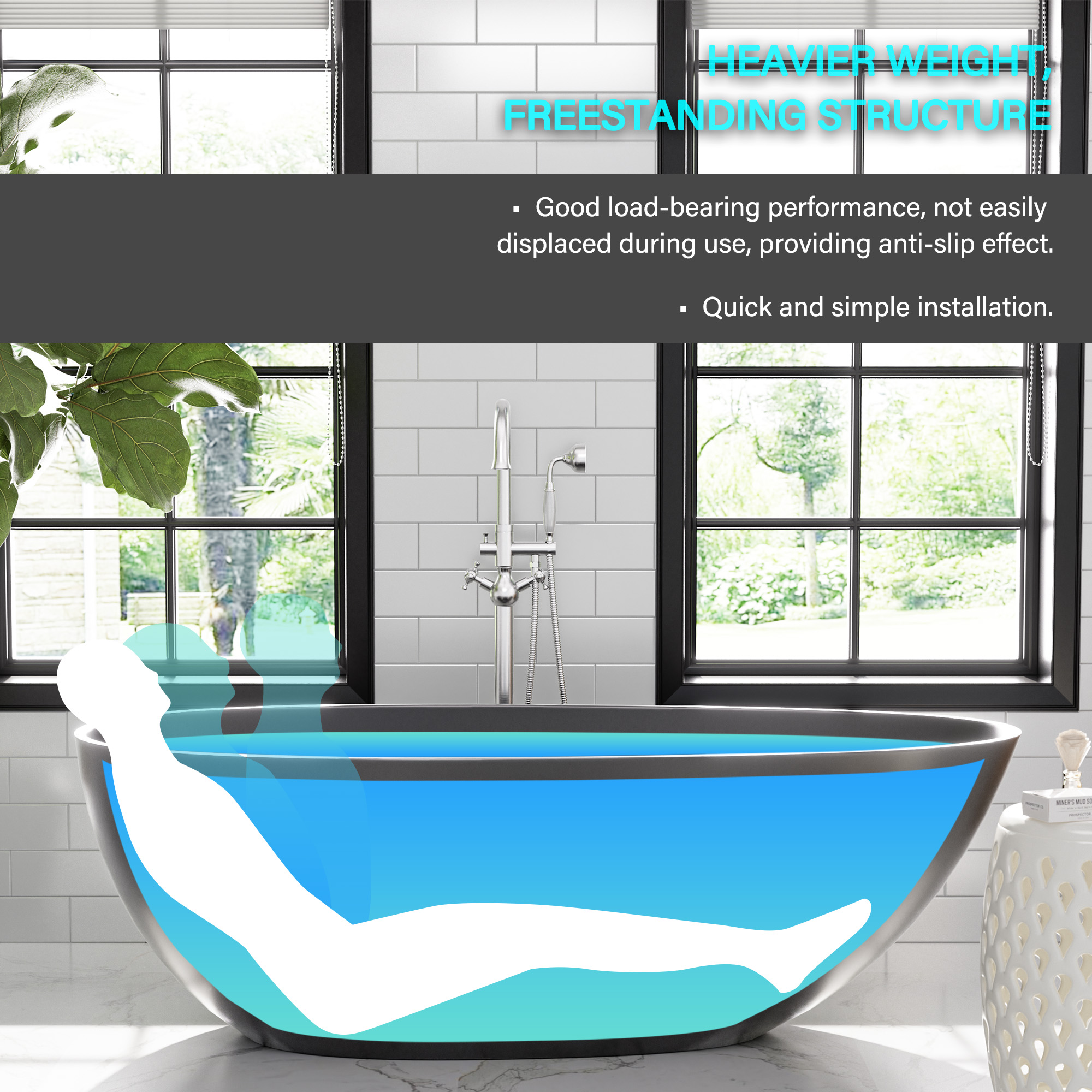 Luxury 67" Solid Surface Freestanding Soaking Bathtub with Drain