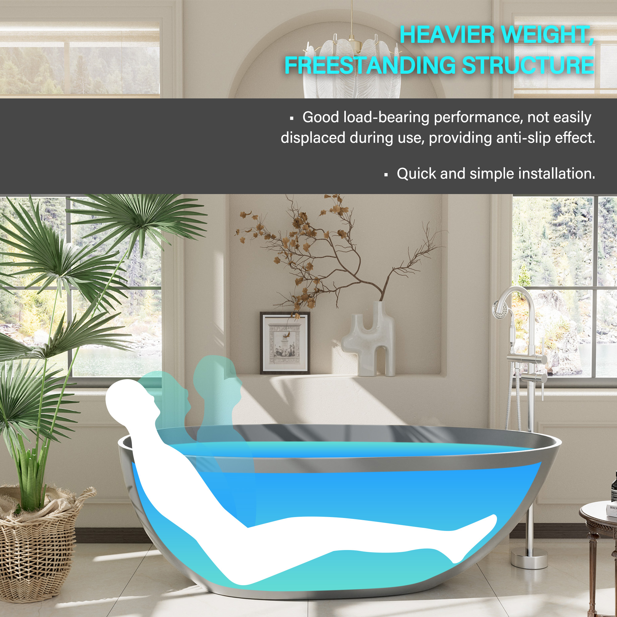 Luxury 67" Solid Surface Freestanding Soaking Bathtub with Drain