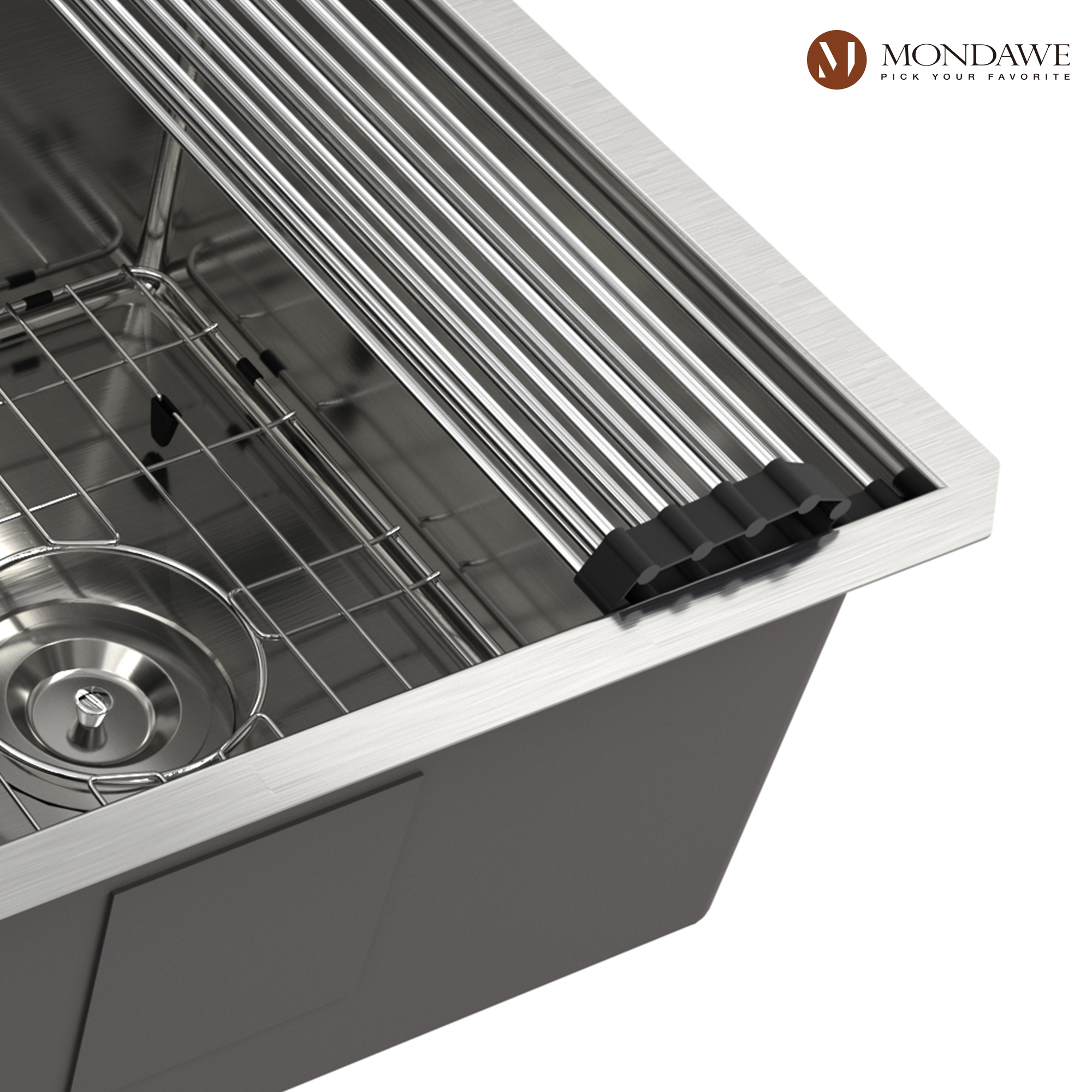 Undermount 36-in x 19-in Brushed Stainless Steel Single Bowl Workstation Kitchen Sink-Mondawe