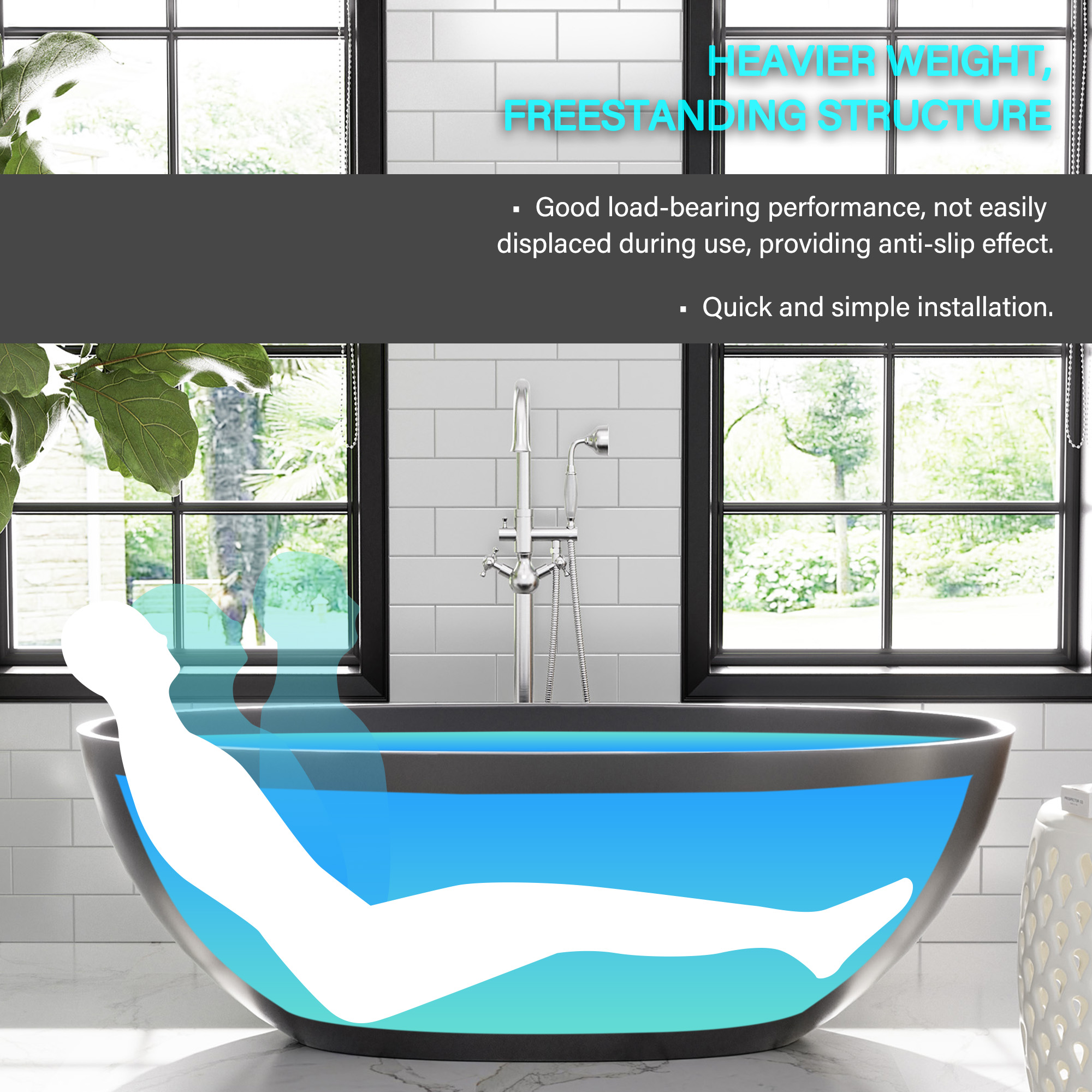 65" Solid Surface Oval Soaking Bathtub with Drain