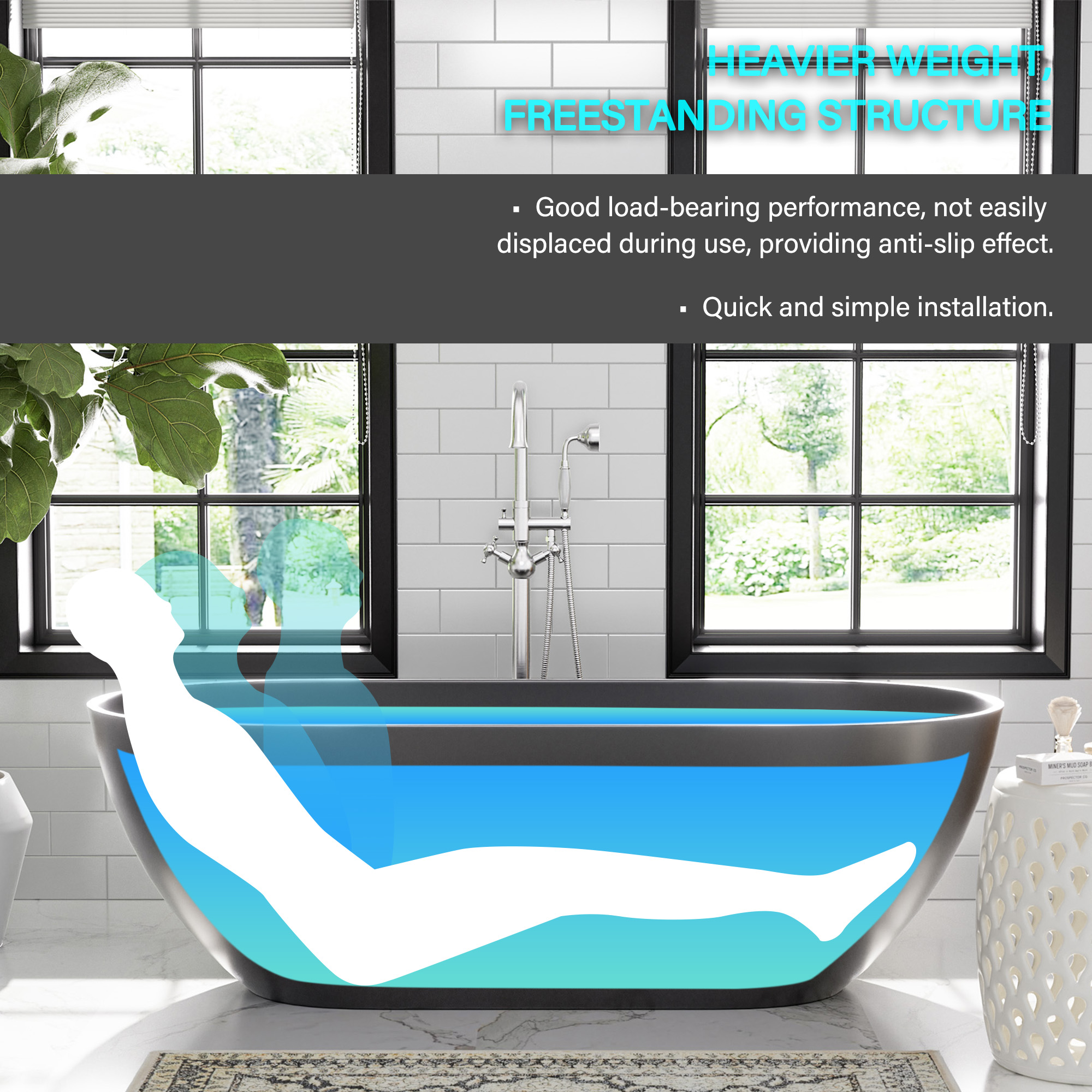 Oval Freestanding Bathtub in Matte Black with Drain