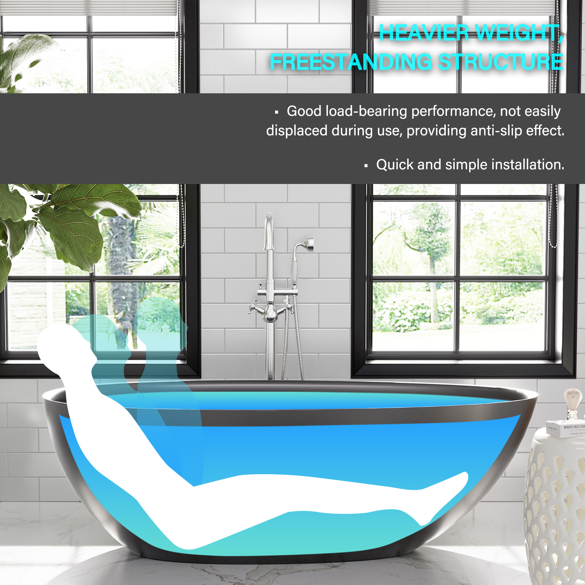 Boyel living 67" Free Standing Tub, Stone Resin Freestanding Tub Large Space Solid Surface Matte White Soaking Tub with Drain, Drain Hose & Sanding Paper