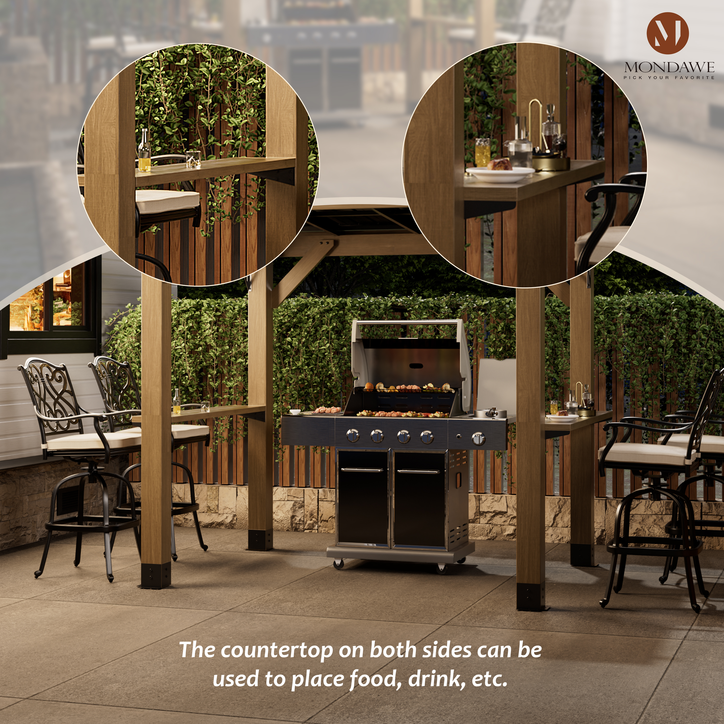 8 ft. x 6 ft. Cedar  Hardtop BBQ Gazebo with Two Side Wooden Holder