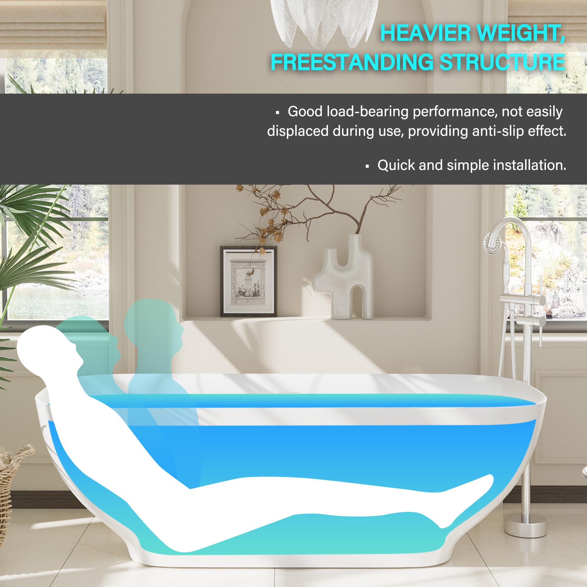 Matte white 67-inch artificial stone freestanding bathtub, can match any decoration style
