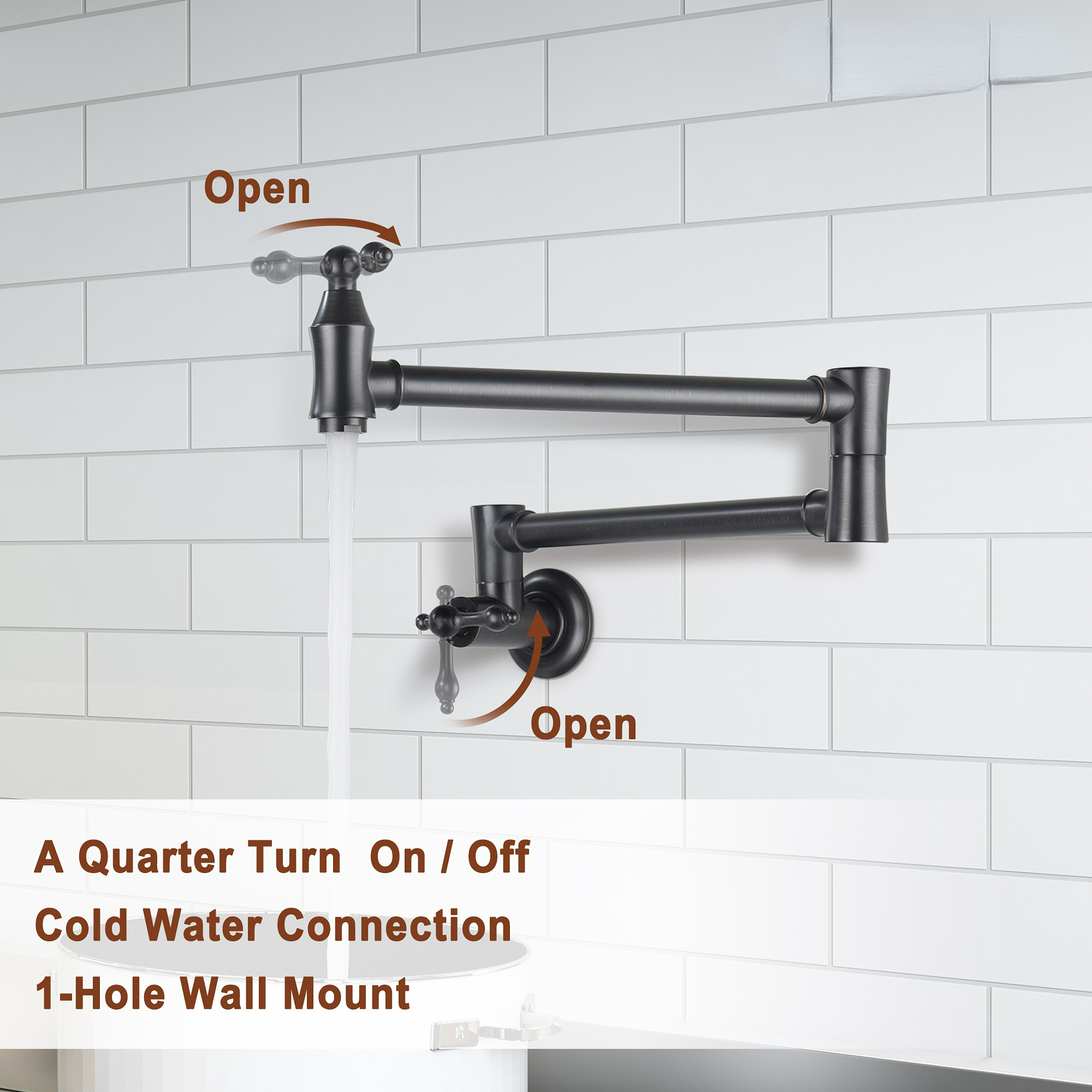  1.8 GPM Pot Filler Faucet, Single Hole 2 Handles Kitchen Faucet, Double Joint Swing Arm Pot Filler Faucet, Solid Brass