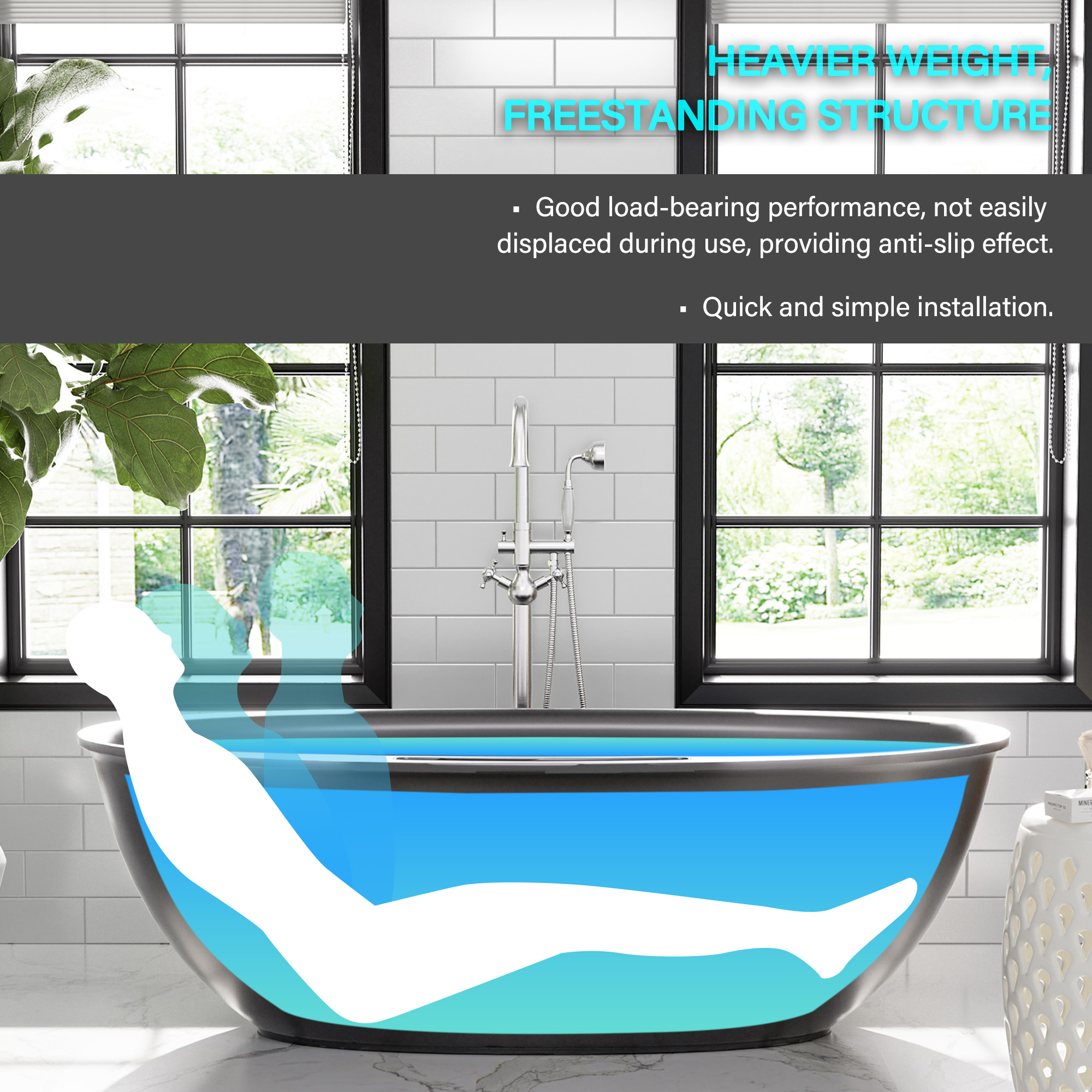 Matte white 67-inch artificial stone freestanding bathtub, hand-polished, with drainer + drain cover + drain pipe