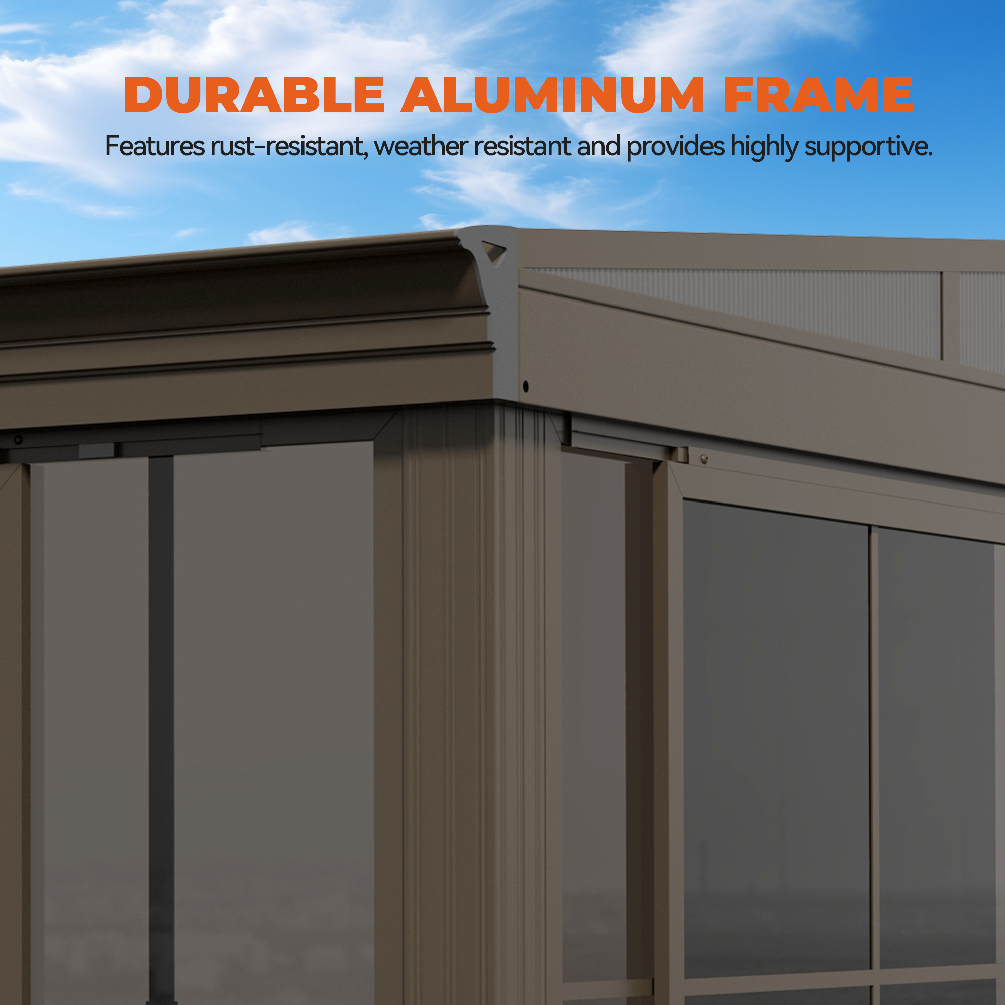 12 ft. x 14 ft. Wall Mounted Gazebo, All-Season Patio Gazebo Sunroom with Side Door, Outdoor Permanent Sunroom