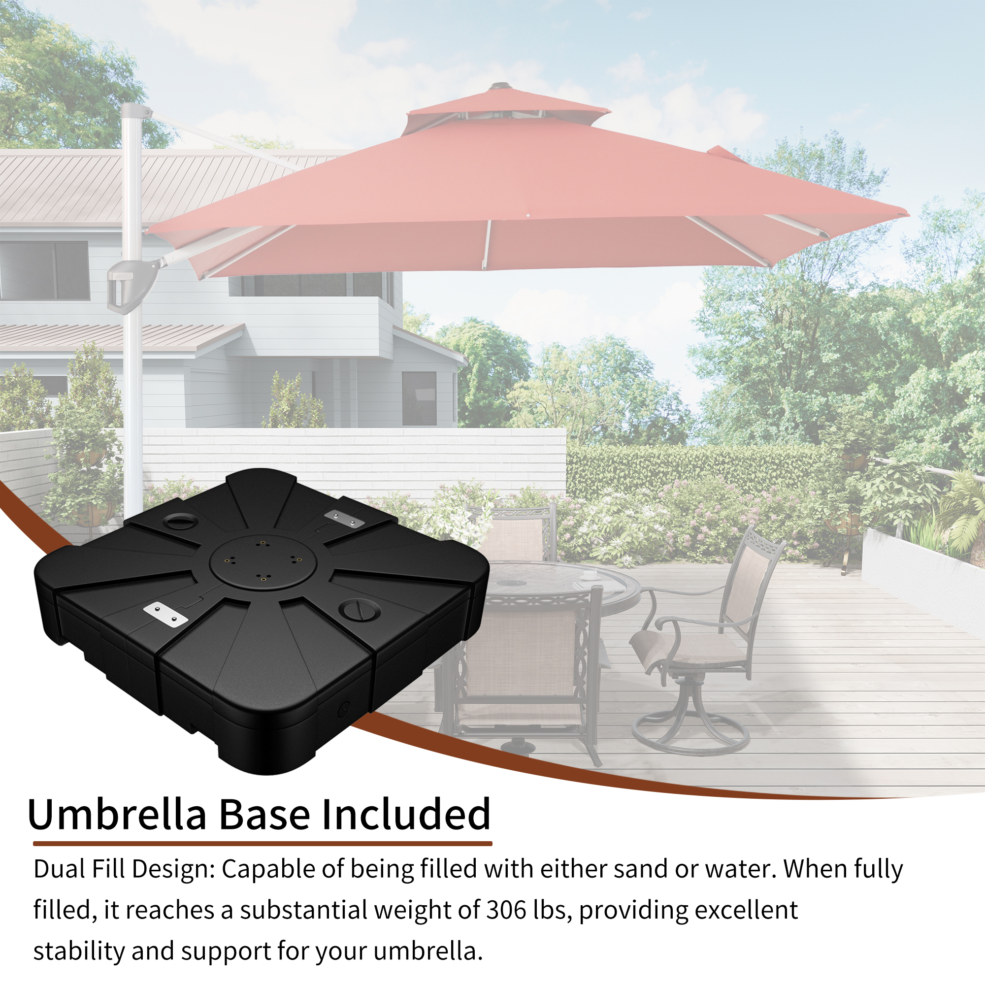 10/11ft Square Cantilever Patio Umbrella with 5 Adjustable Angles, Outdoor Sunshade with Base for Deck, Garden, or Pool