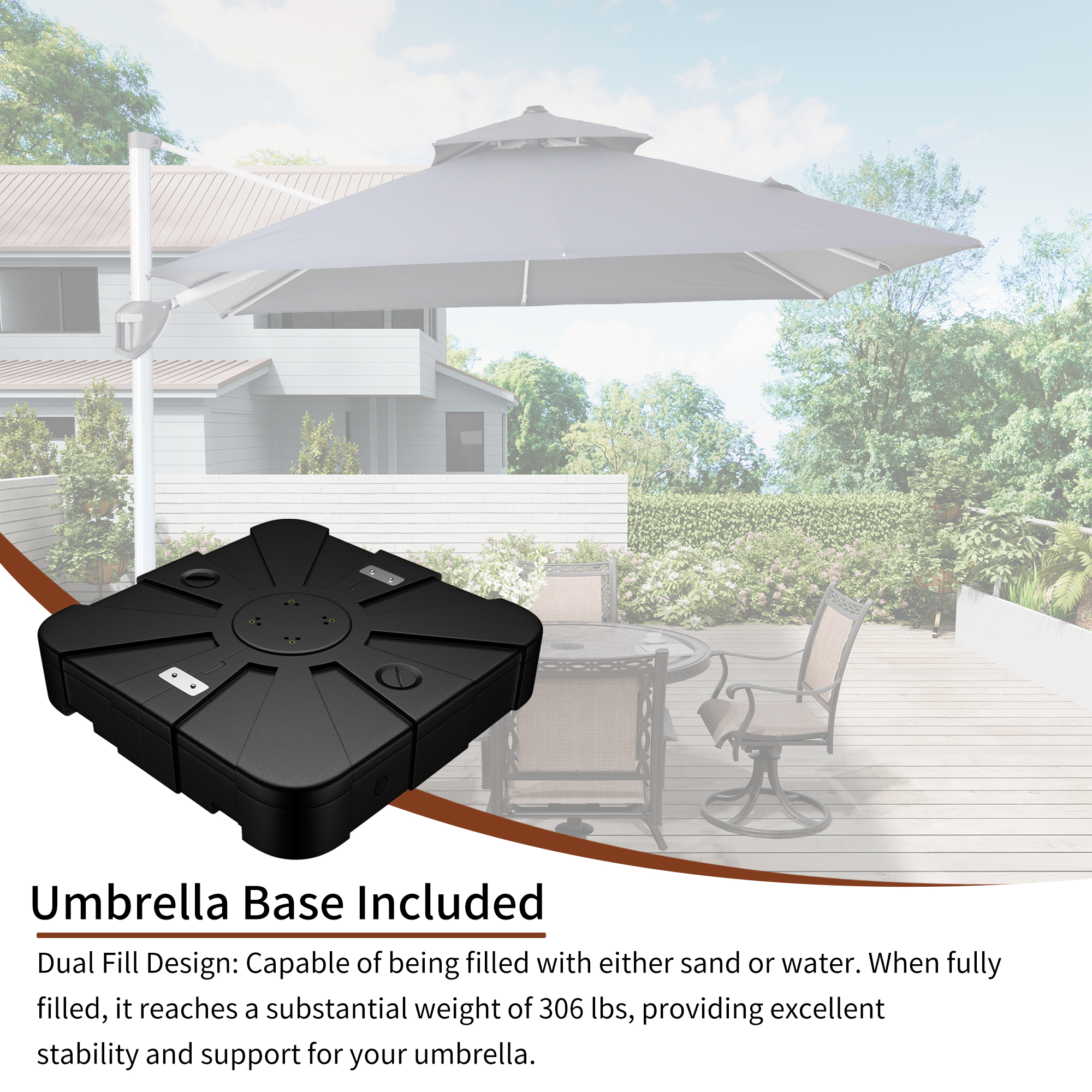 10/11ft Square Cantilever Patio Umbrella with 5 Adjustable Angles, Outdoor Sunshade with Base for Deck, Garden, or Pool
