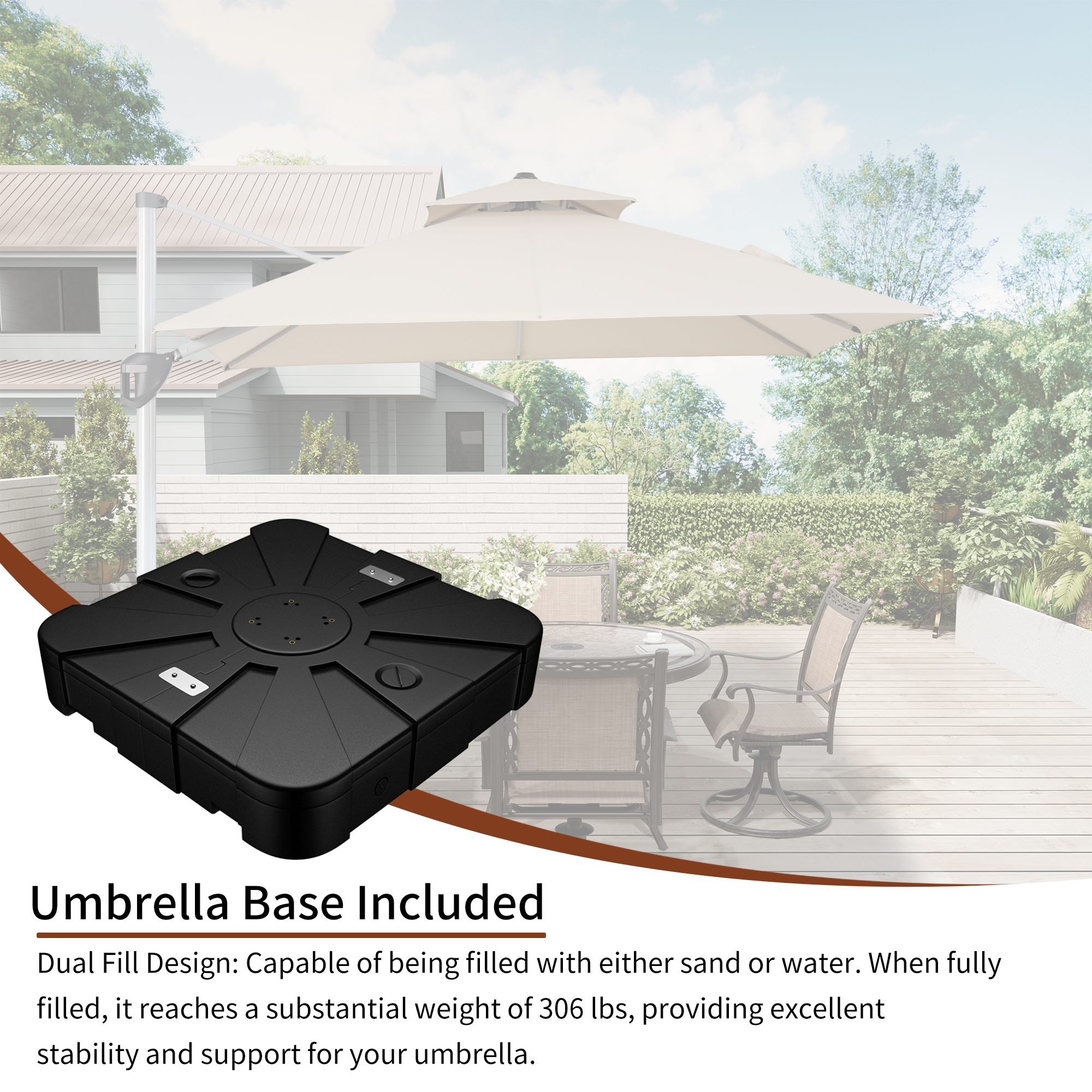 10/11ft Square Cantilever Patio Umbrella with 5 Adjustable Angles, Outdoor Sunshade with Base for Deck, Garden, or Pool
