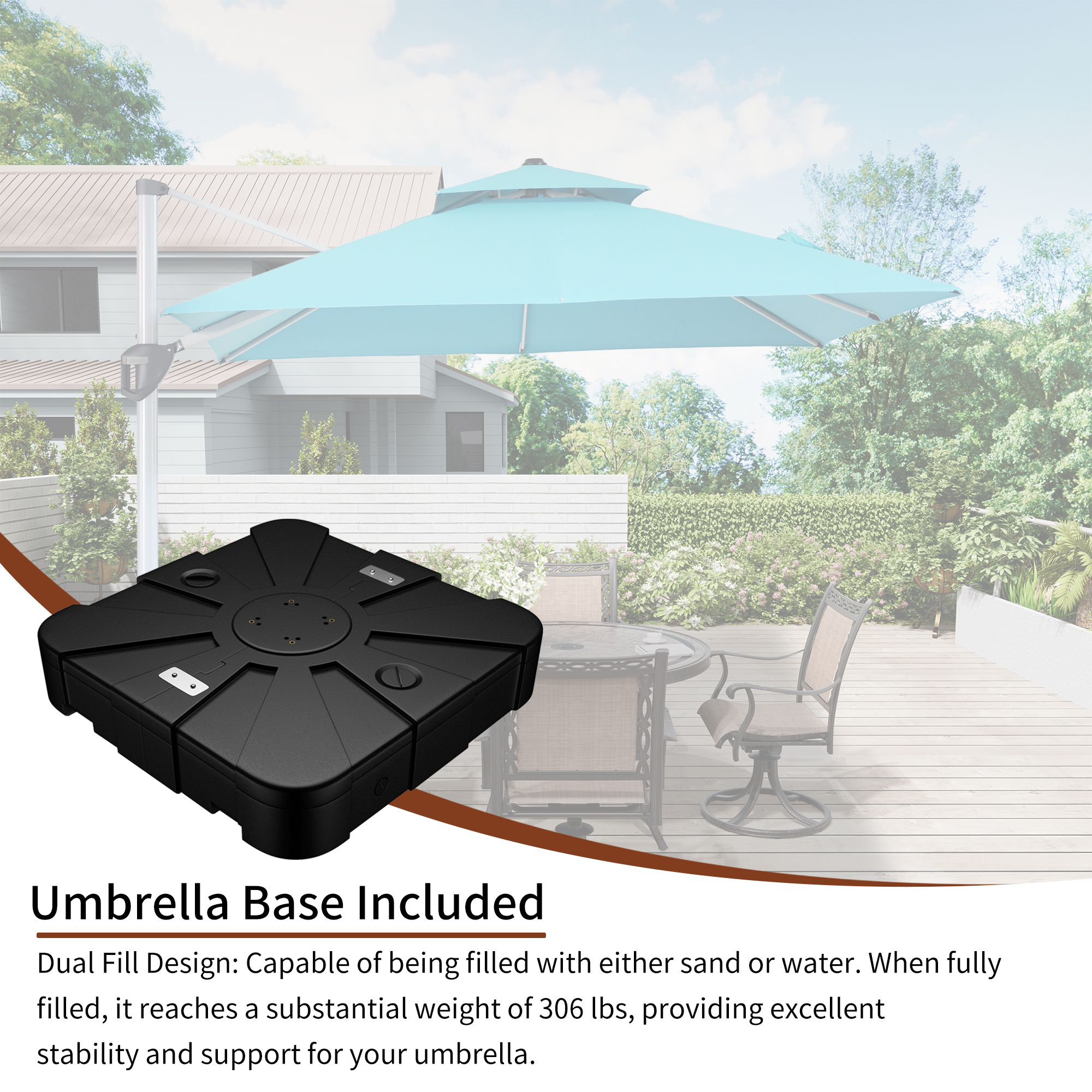 10/11ft Square Cantilever Patio Umbrella with 5 Adjustable Angles, Outdoor Sunshade with Base for Deck, Garden, or Pool