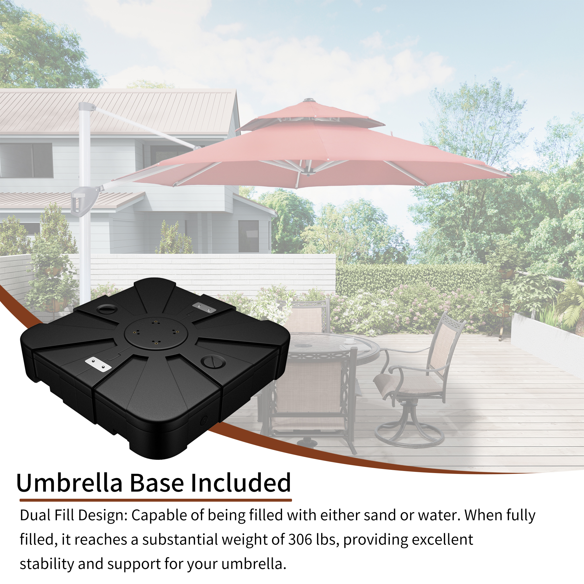 10/11ft Square Cantilever Patio Umbrella with 5 Adjustable Angles, Outdoor Sunshade with Base for Deck, Garden, or Pool
