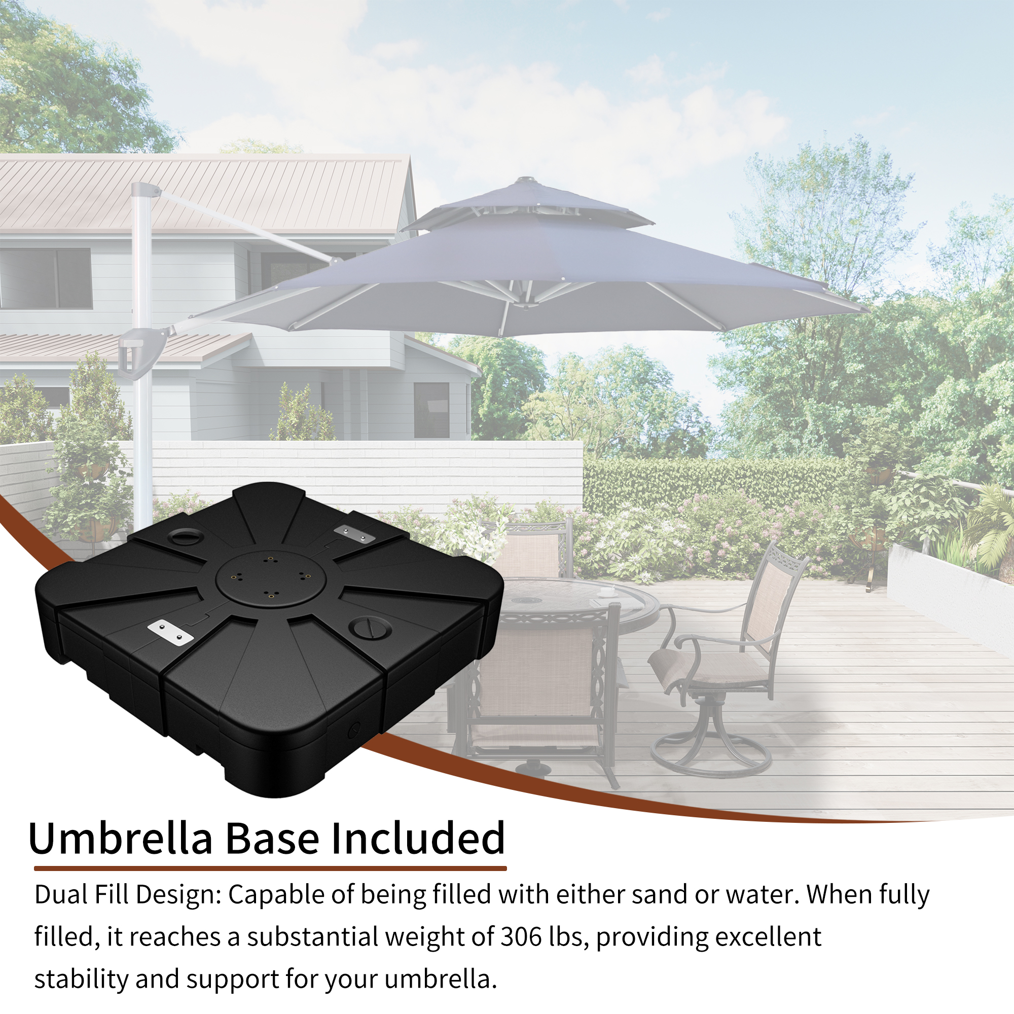 10/11ft Square Cantilever Patio Umbrella with 5 Adjustable Angles, Outdoor Sunshade with Base for Deck, Garden, or Pool