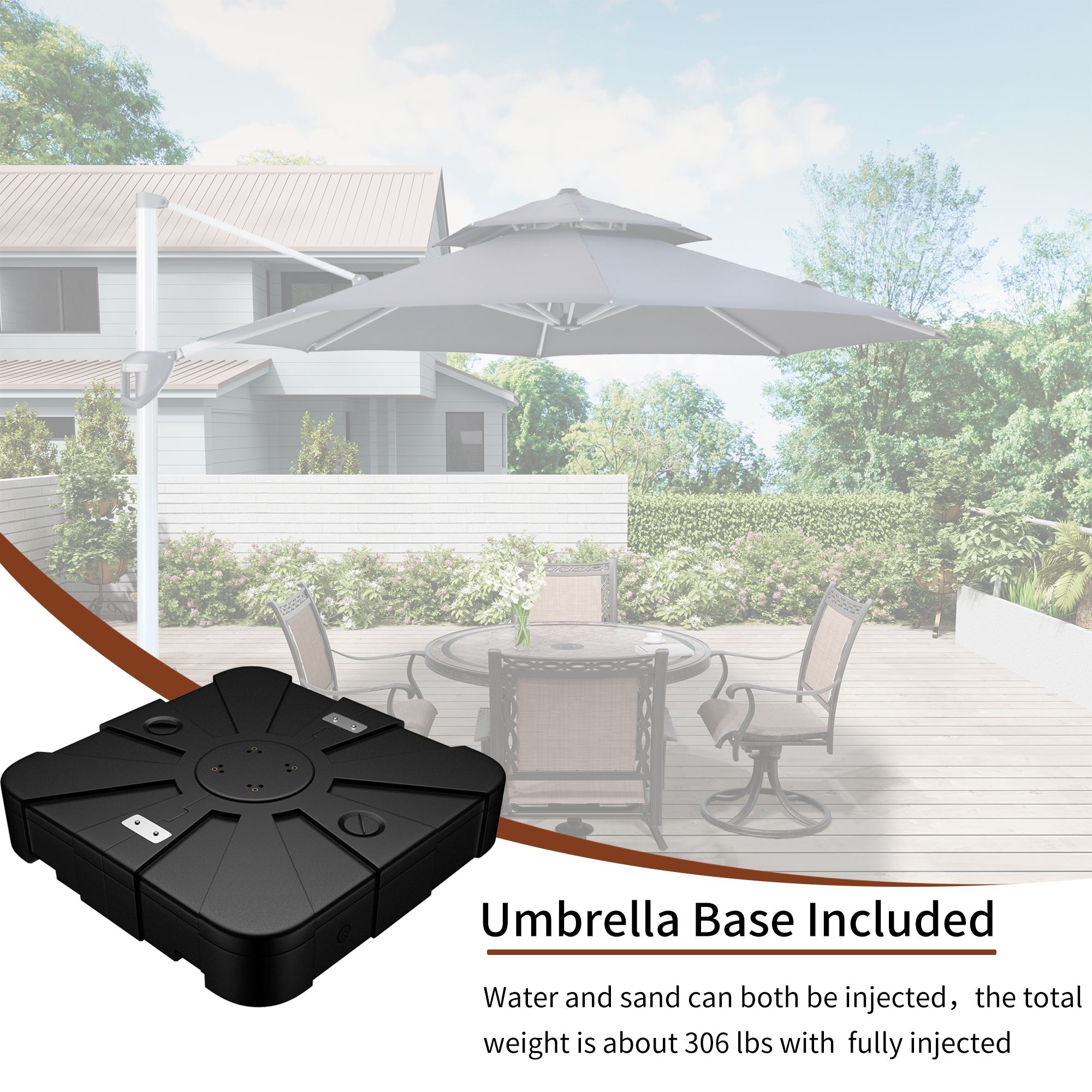 10/11ft Square Cantilever Patio Umbrella with 5 Adjustable Angles, Outdoor Sunshade with Base for Deck, Garden, or Pool