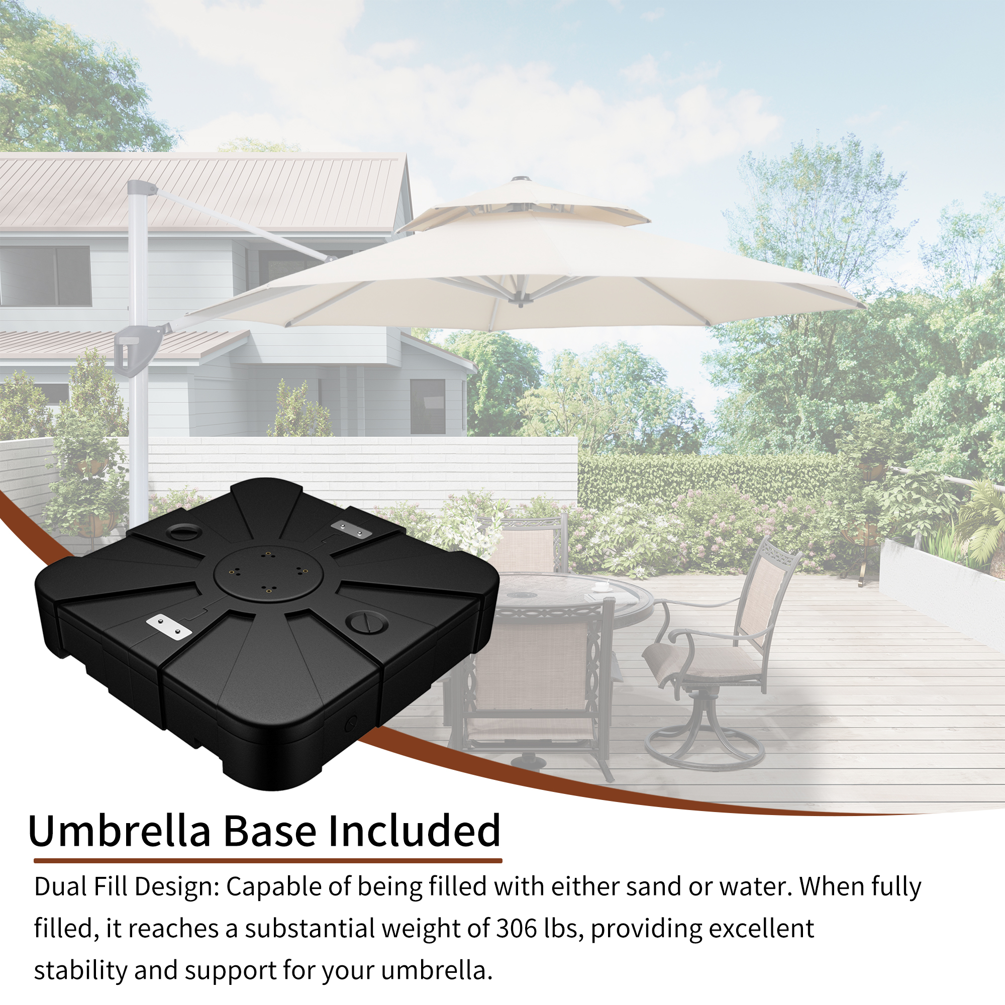 10/11ft Square Cantilever Patio Umbrella with 5 Adjustable Angles, Outdoor Sunshade with Base for Deck, Garden, or Pool