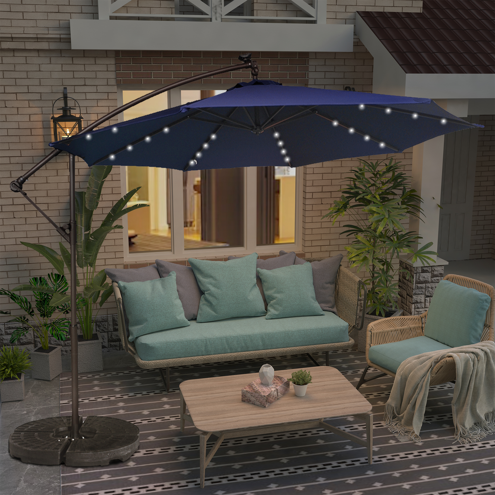 10 Ft Cantilever Patio Offset Umbrella Upgrade Crank Hanging Canopy Umbrella