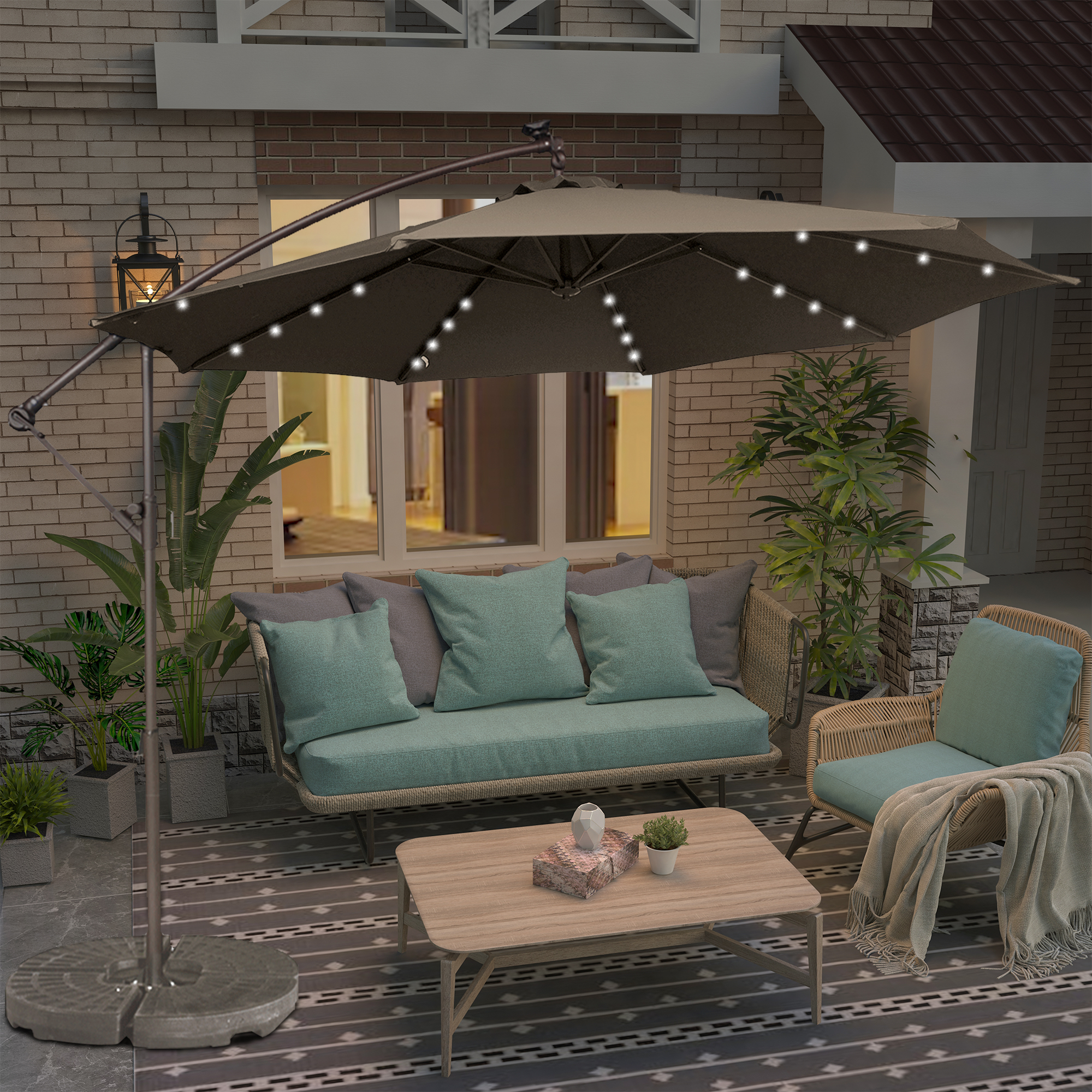 10 Ft Cantilever Patio Offset Umbrella Upgrade Crank Hanging Canopy Umbrella