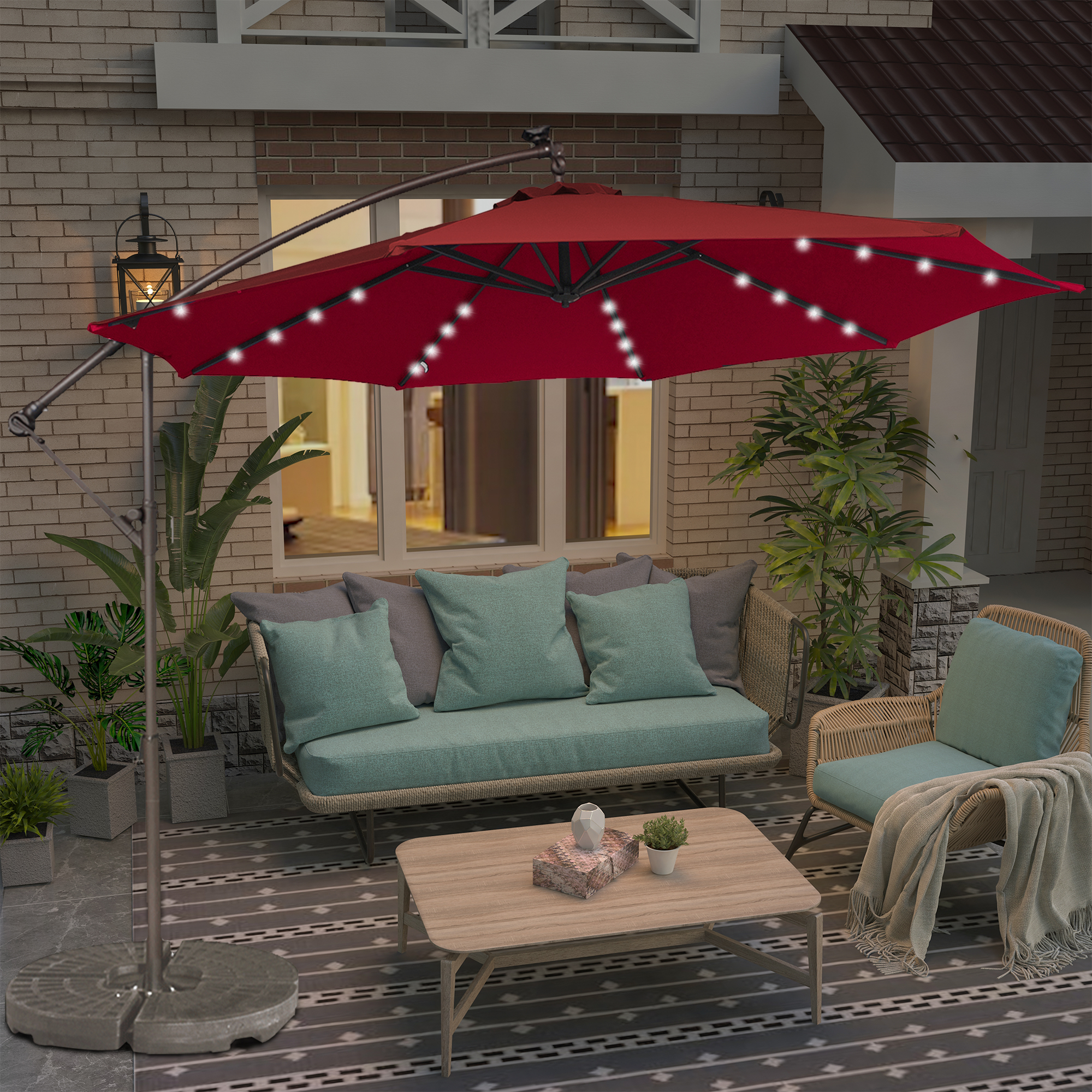 10 Ft Cantilever Patio Offset Umbrella Upgrade Crank Hanging Canopy Umbrella