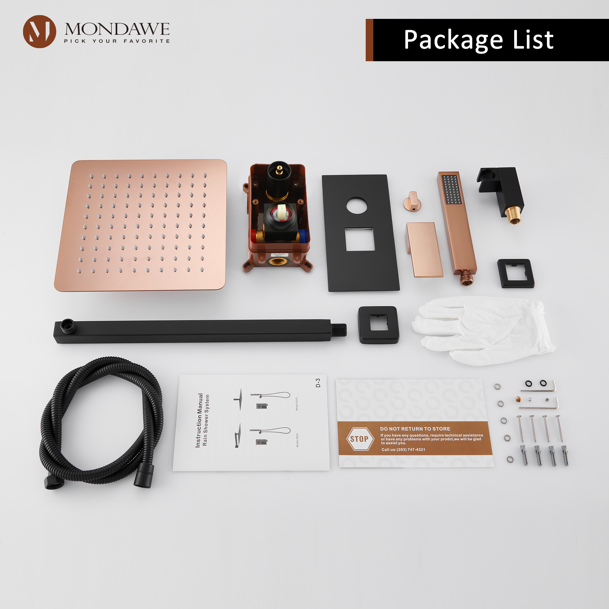 Mondawe 2 Functions Wall Mount Square Complete Shower System (Rough-In Valve Included)