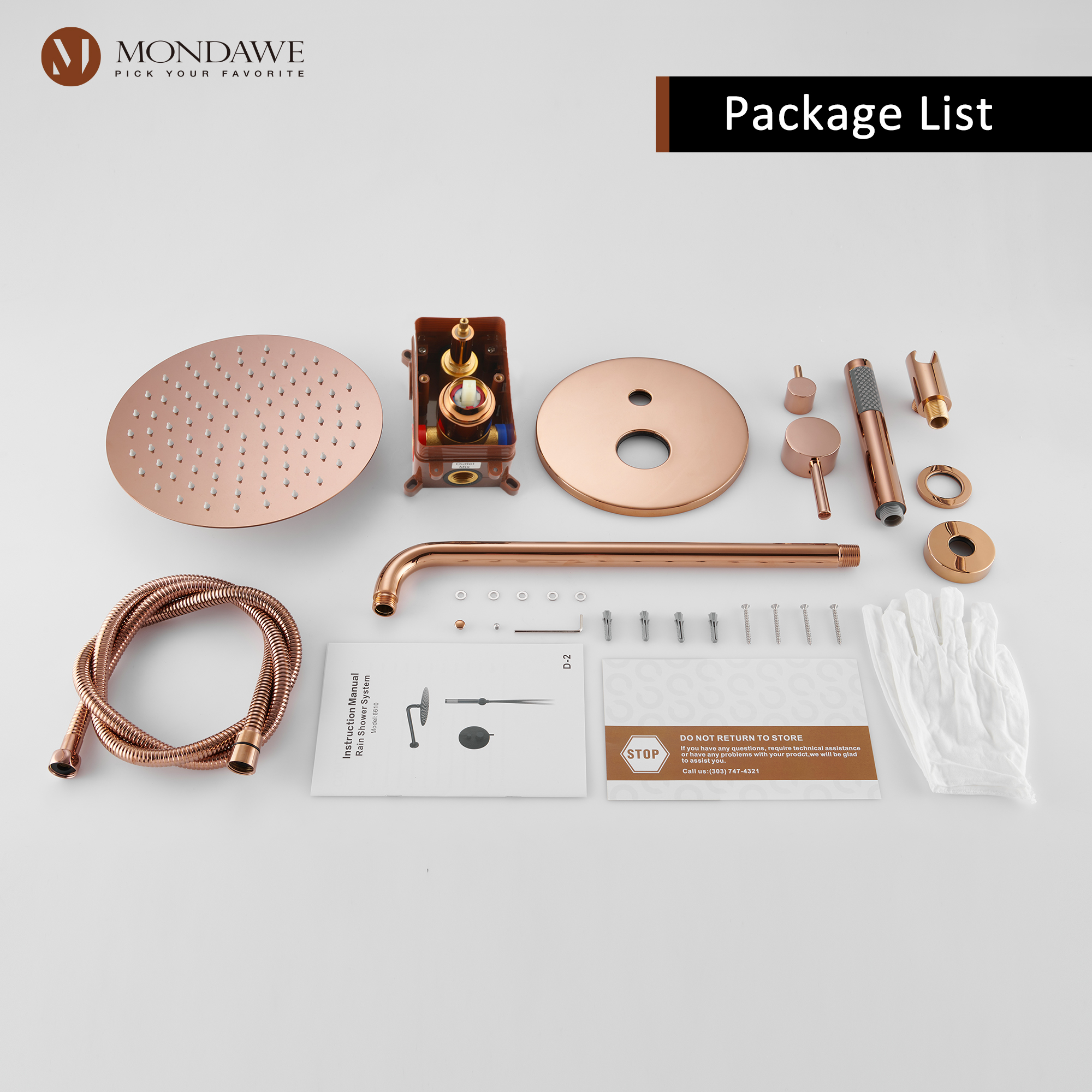 Mondawe High Pressure Round Complete Mixer Shower Head System (Rough-In Valve Included)