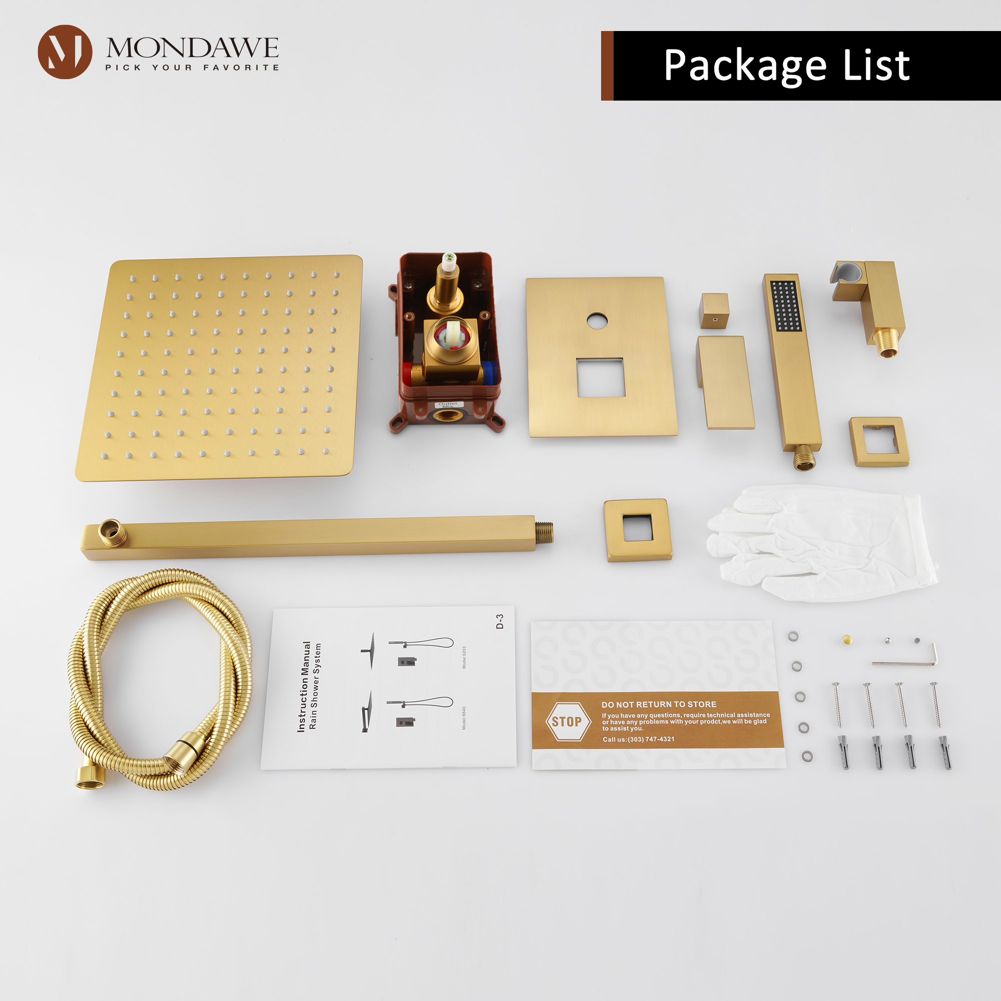 Mondawe 2 Functions Wall Mount Square Complete Shower System (Rough-In Valve Included)