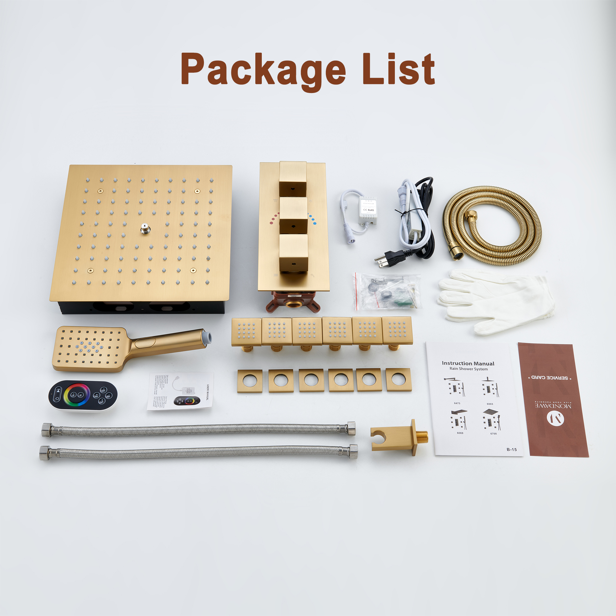 Mondawe Luxury Thermostatic LED 4-Spray Patterns 12 in. Flush Ceiling Mount Rainfall Dual Shower Heads