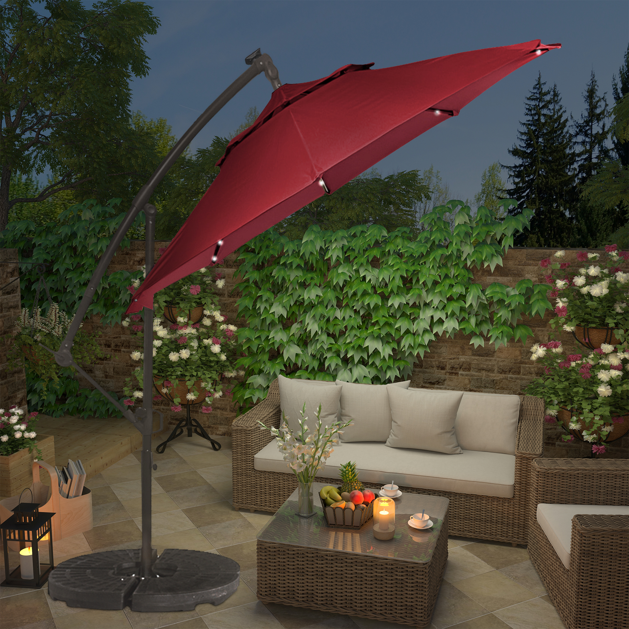 10 Ft Cantilever Patio Offset Umbrella Upgrade Crank Hanging Canopy Umbrella