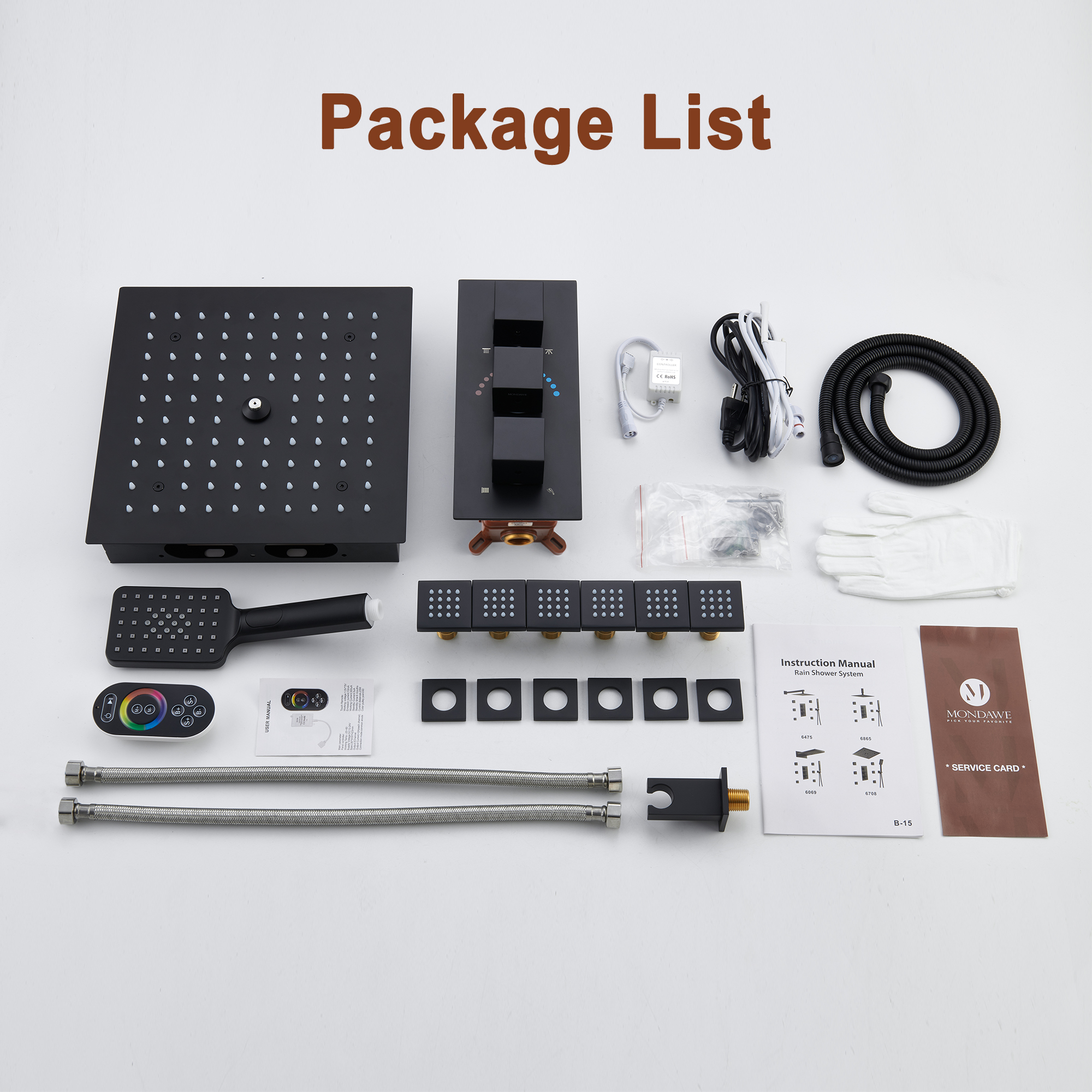 MB-Mondawe Luxury Thermostatic LED 4-Spray Patterns 12 in. Flush Ceiling Mount Rainfall Dual Shower Heads