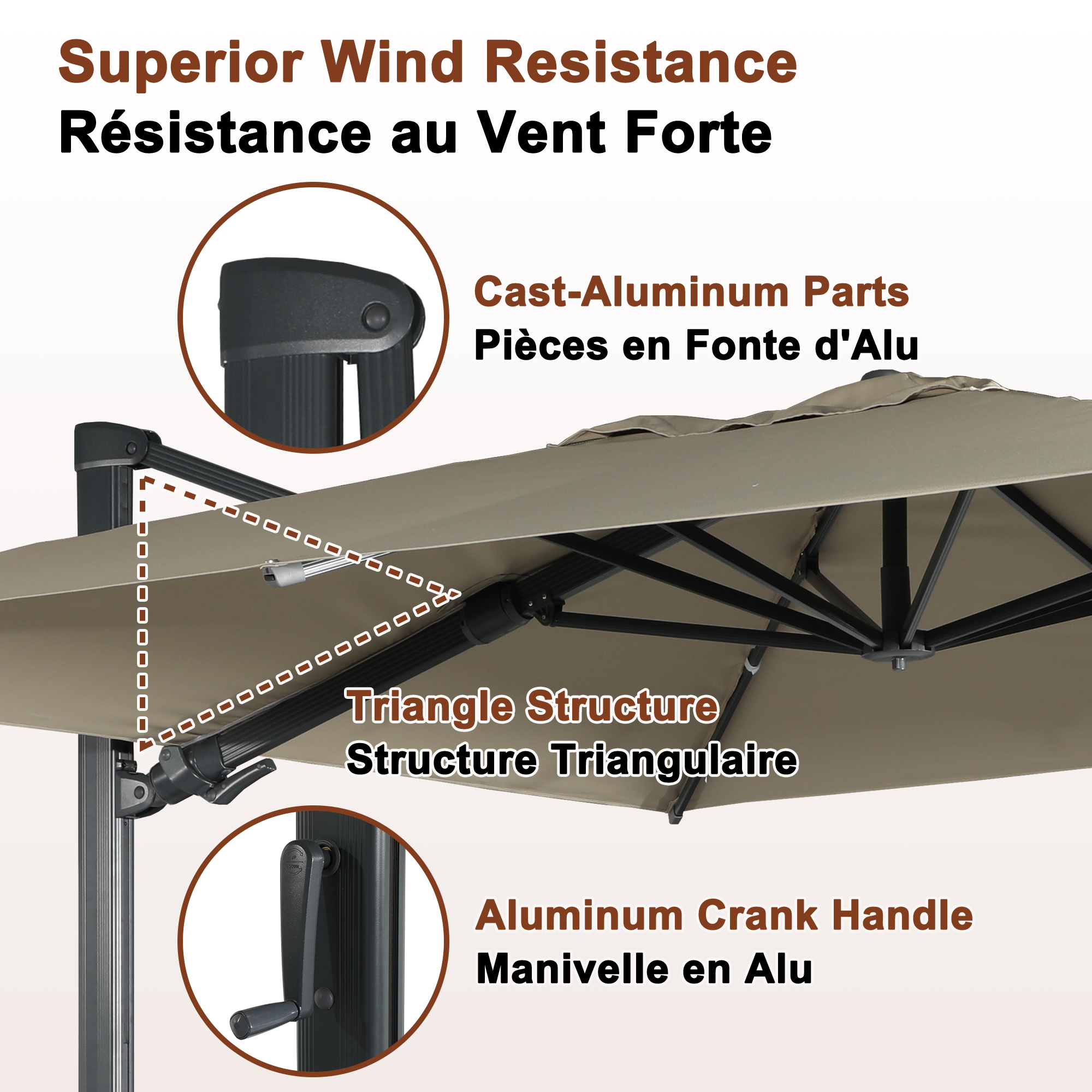 Square Aluminum Cantilever Patio Umbrella with 90° Tilt, LED & Bluetooth Mood Light, and Base Included
