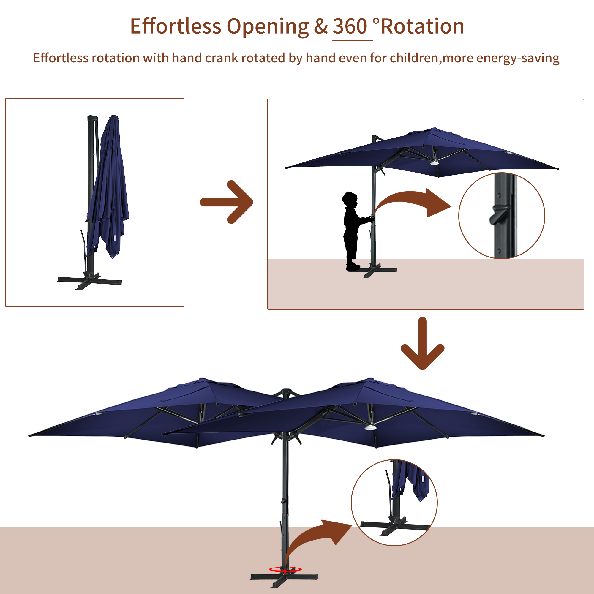 13ft Square Aluminum Tilt Umbrella for Outdoor Patio Umbrella-Mondawe