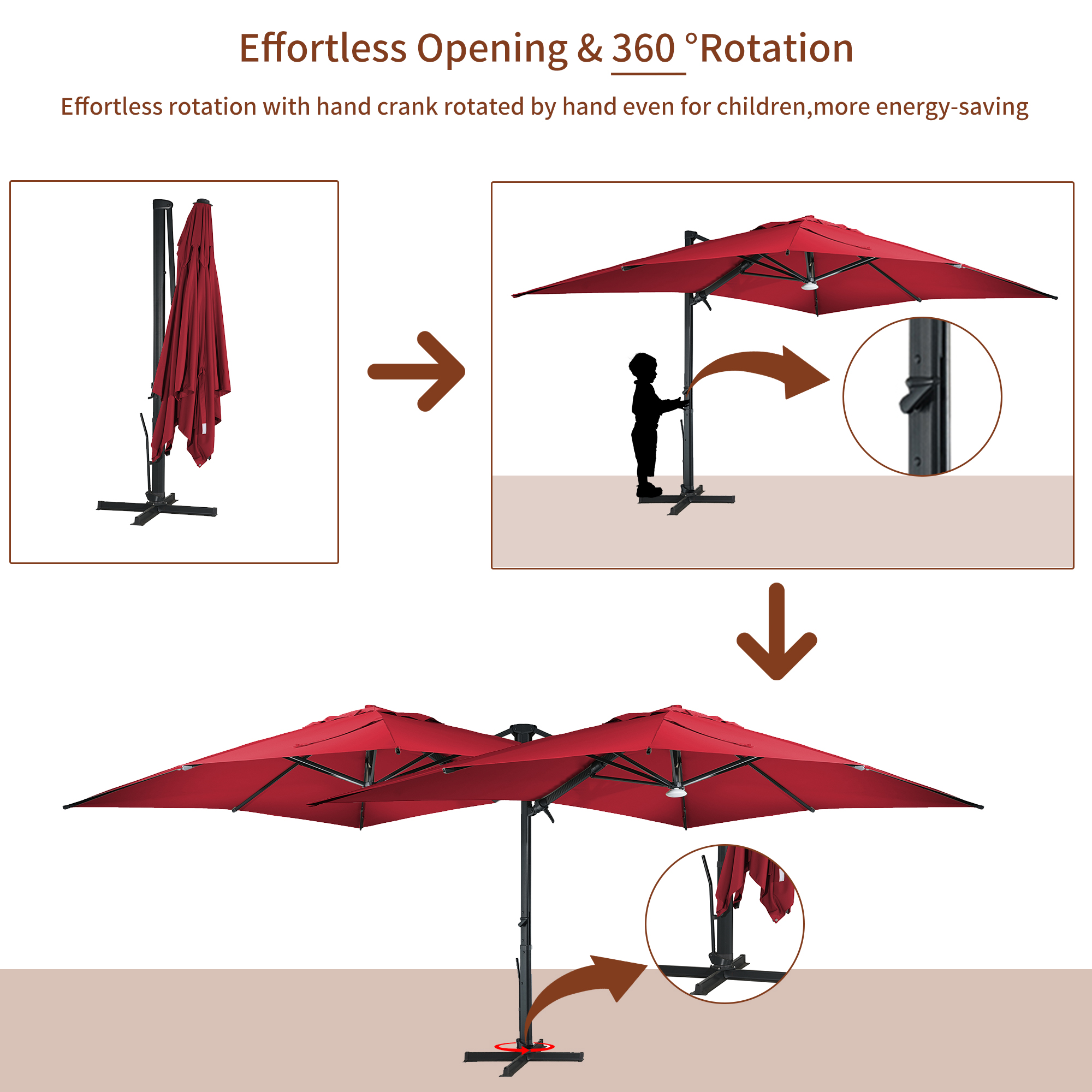 13ft Square Aluminum Tilt Umbrella for Outdoor Patio Umbrella-Mondawe