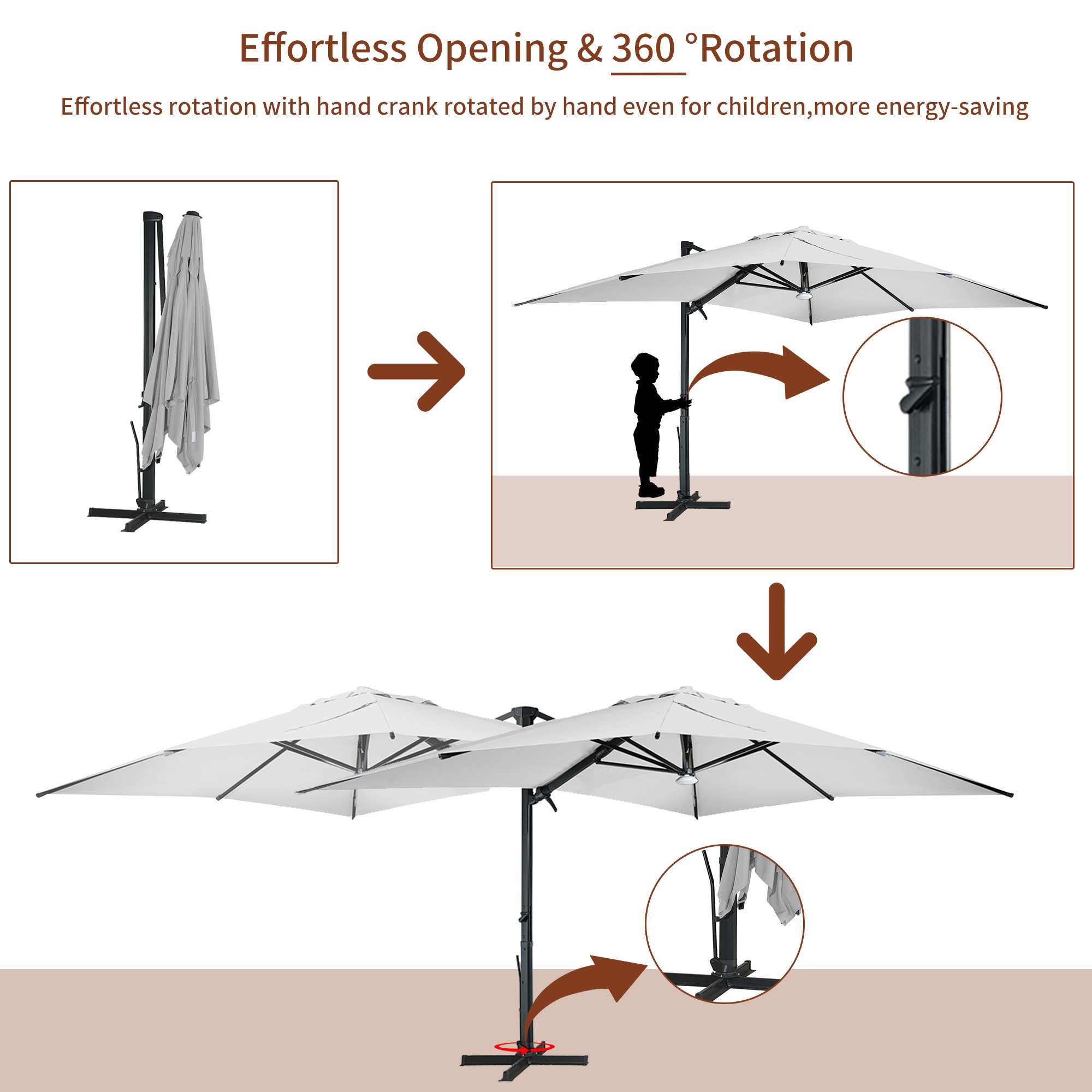 13ft Square Aluminum Tilt Umbrella for Outdoor Patio Umbrella-Mondawe