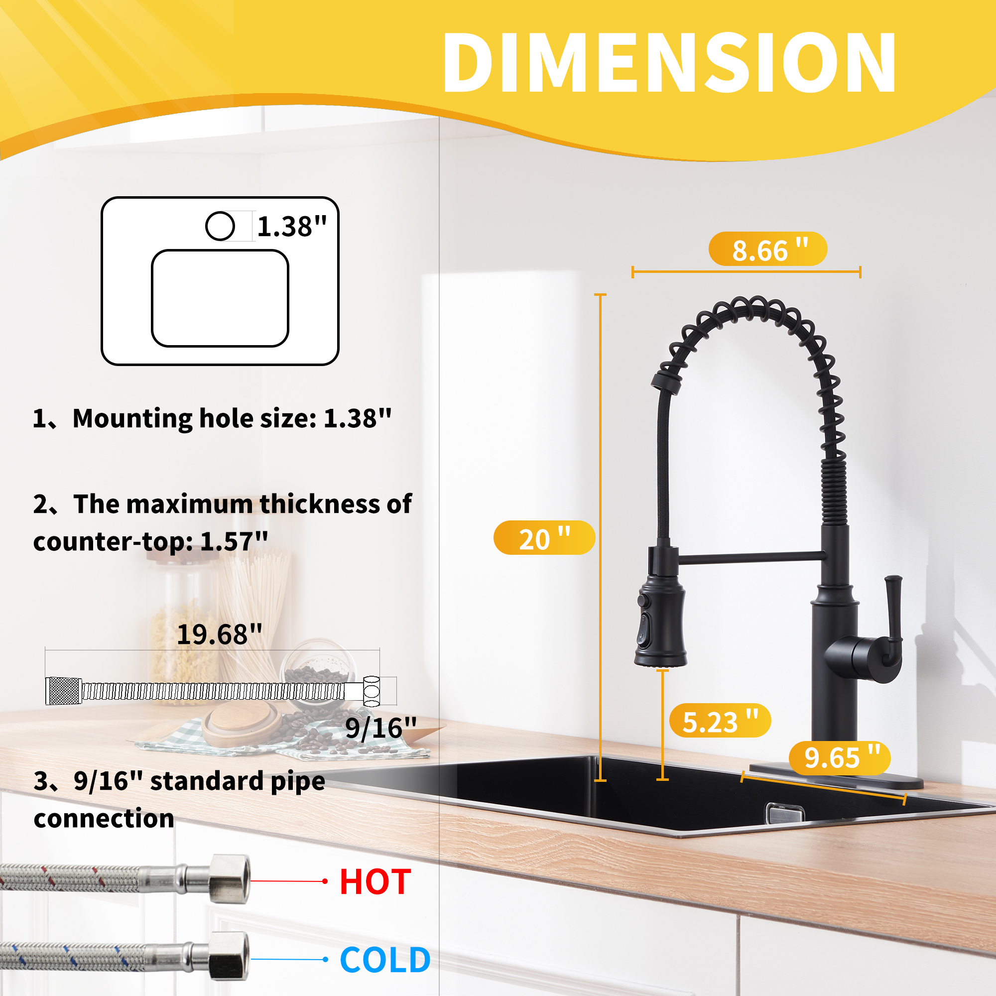 Mondawe Kitchen Faucets Commercial Single Handle Single Lever Pull Down Sprayer Spring Kitchen Sink Faucet