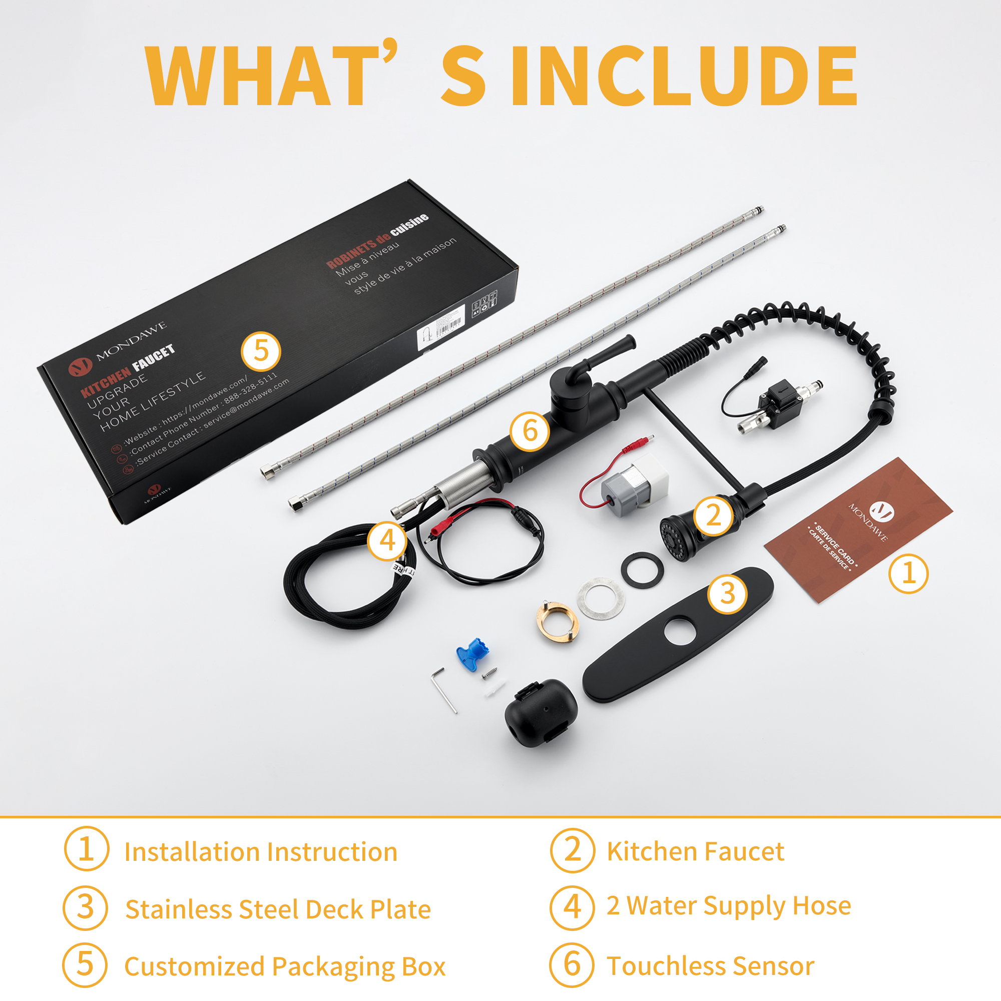 Mondawe Kitchen Faucets Commercial Single Handle Single Lever Pull Down Sprayer Spring Kitchen Sink Faucet