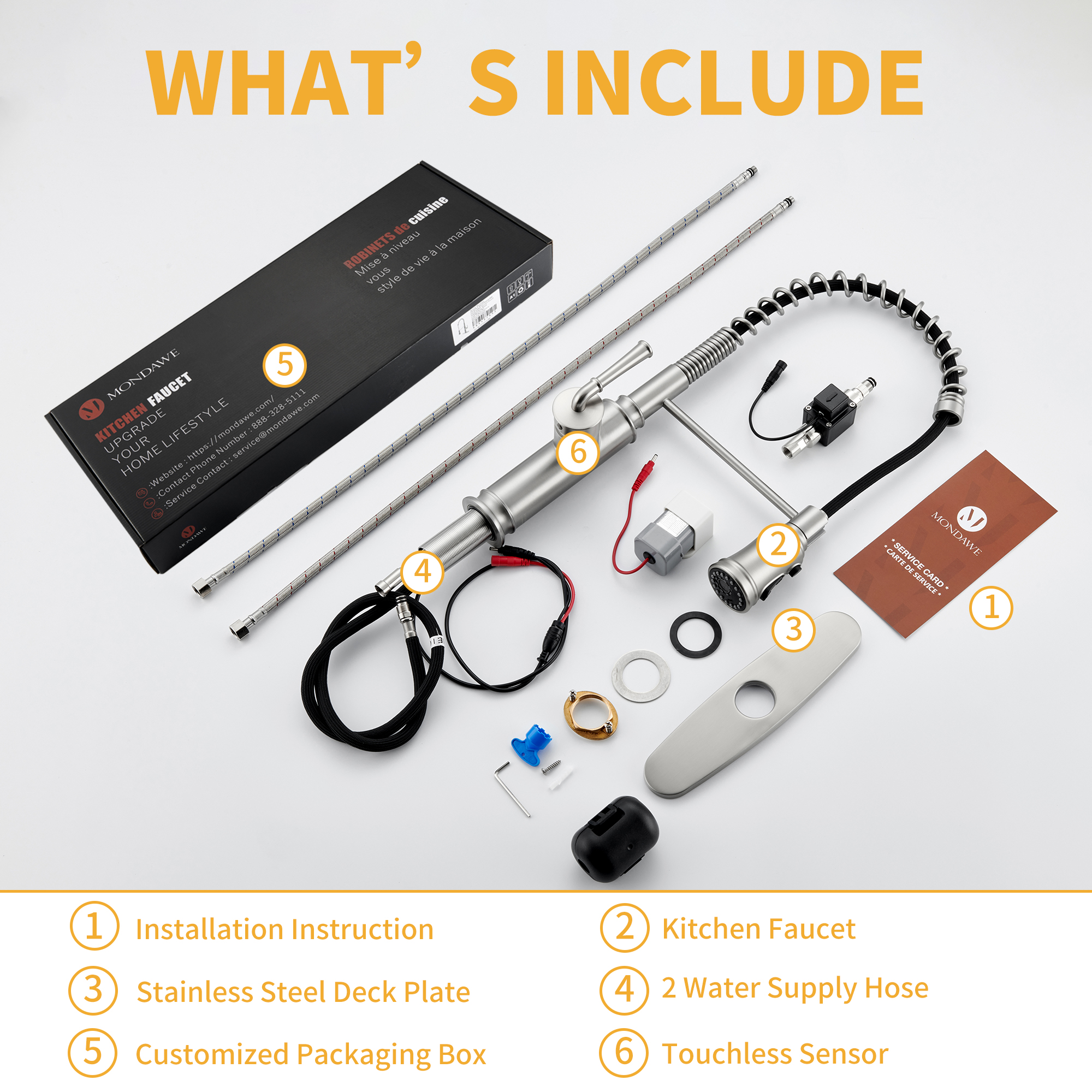 Mondawe Kitchen Faucets Commercial Single Handle Single Lever Pull Down Sprayer Spring Kitchen Sink Faucet