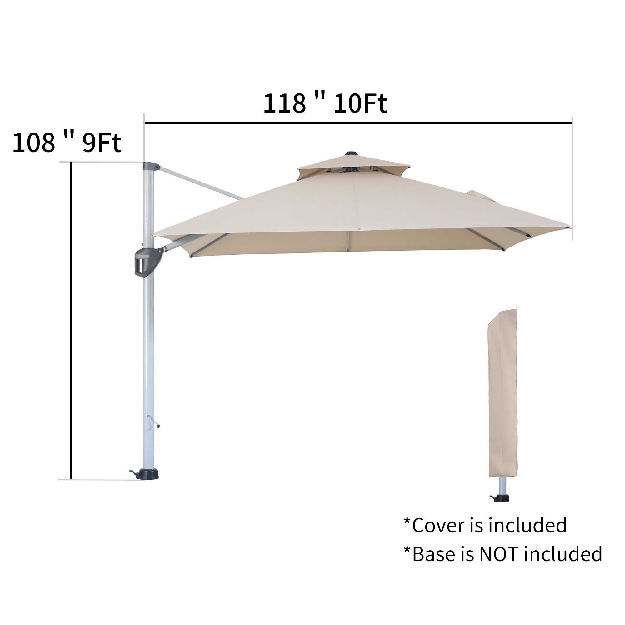 10/11ft Square Cantilever Patio Umbrella with 5 Adjustable Angles, Outdoor Sunshade with Base for Deck, Garden, or Pool