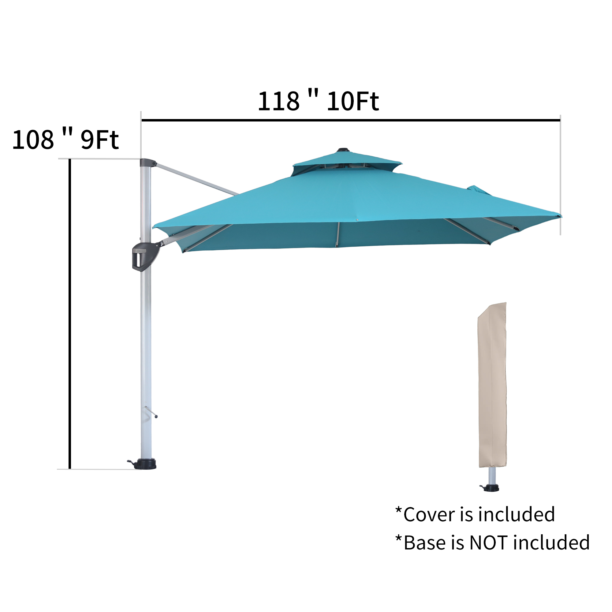 10/11ft Square Cantilever Patio Umbrella with 5 Adjustable Angles, Outdoor Sunshade with Base for Deck, Garden, or Pool