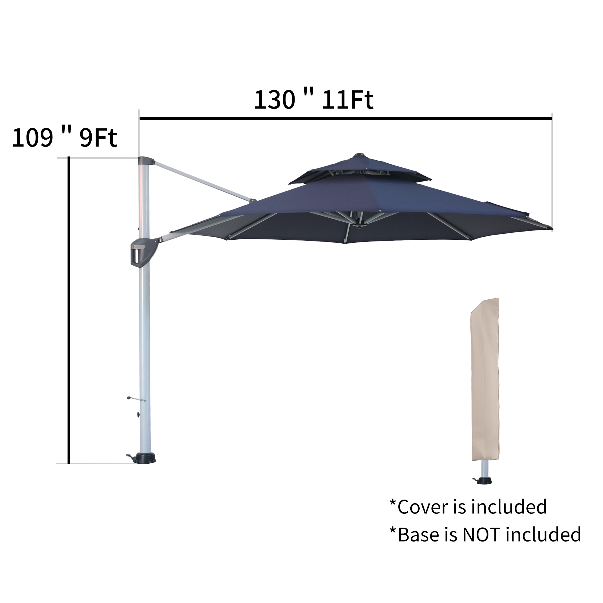 10/11ft Square Cantilever Patio Umbrella with 5 Adjustable Angles, Outdoor Sunshade with Base for Deck, Garden, or Pool