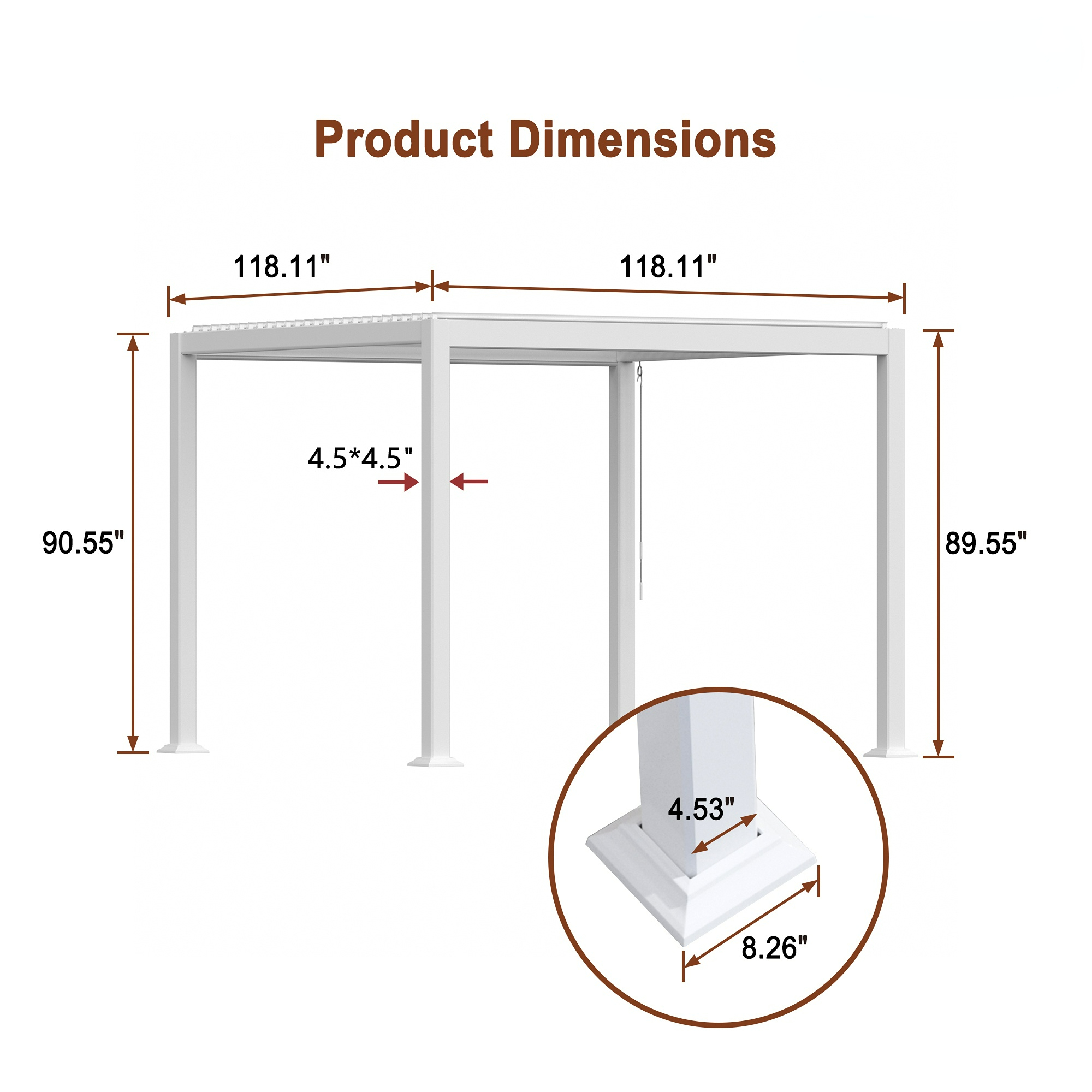 10 x 10 ft Outdoor Louvered Pergola in Aluminum with Adjustable Roof