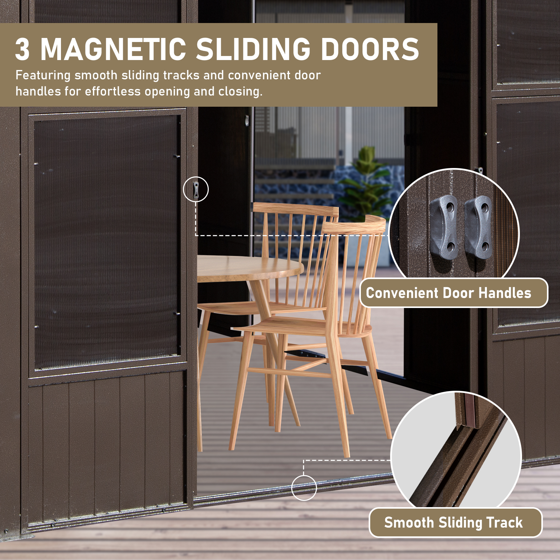 Wall Mounted Sunroom, Against Wall Solarium with Galvanized Steel Sloping Roof, Detachable PVC Screen, Lockable Sliding Front and Side Doors, Lean-to Gazebo Sun Room for Deck Patio