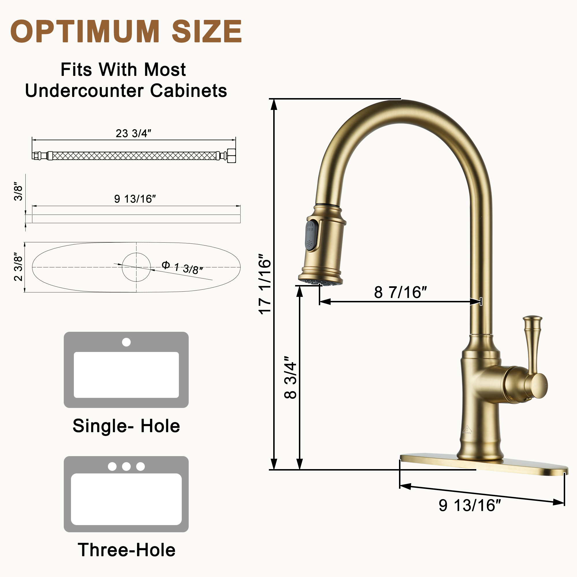 Single Handle Pull Out Sprayer Kitchen Faucet High Arc with Pull Down Sprayer head, Deckplate Included in Brushed Nickel/Matte Black/Brushed Gold