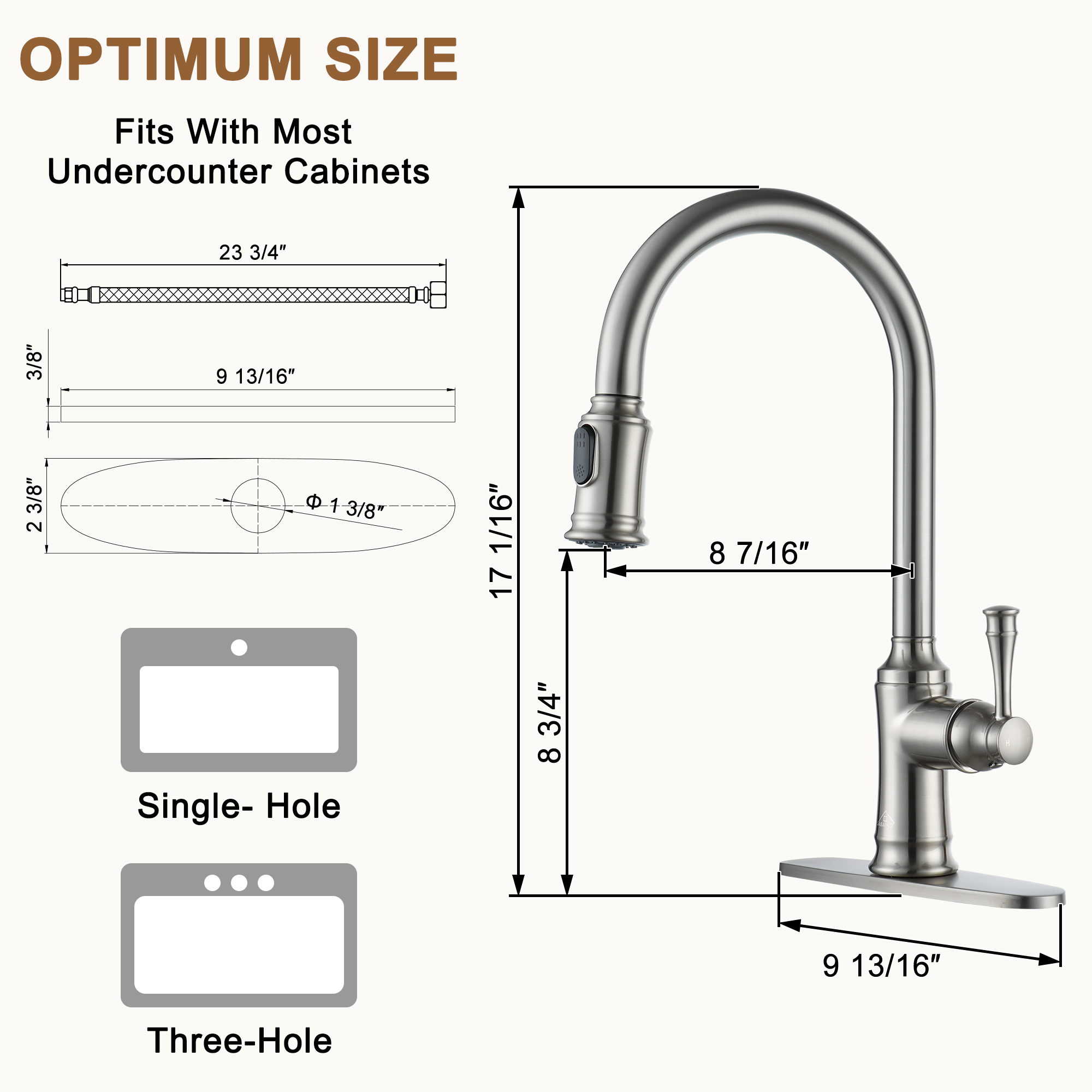 Single Handle Pull Out Sprayer Kitchen Faucet High Arc with Pull Down Sprayer head, Deckplate Included in Brushed Nickel/Matte Black/Brushed Gold