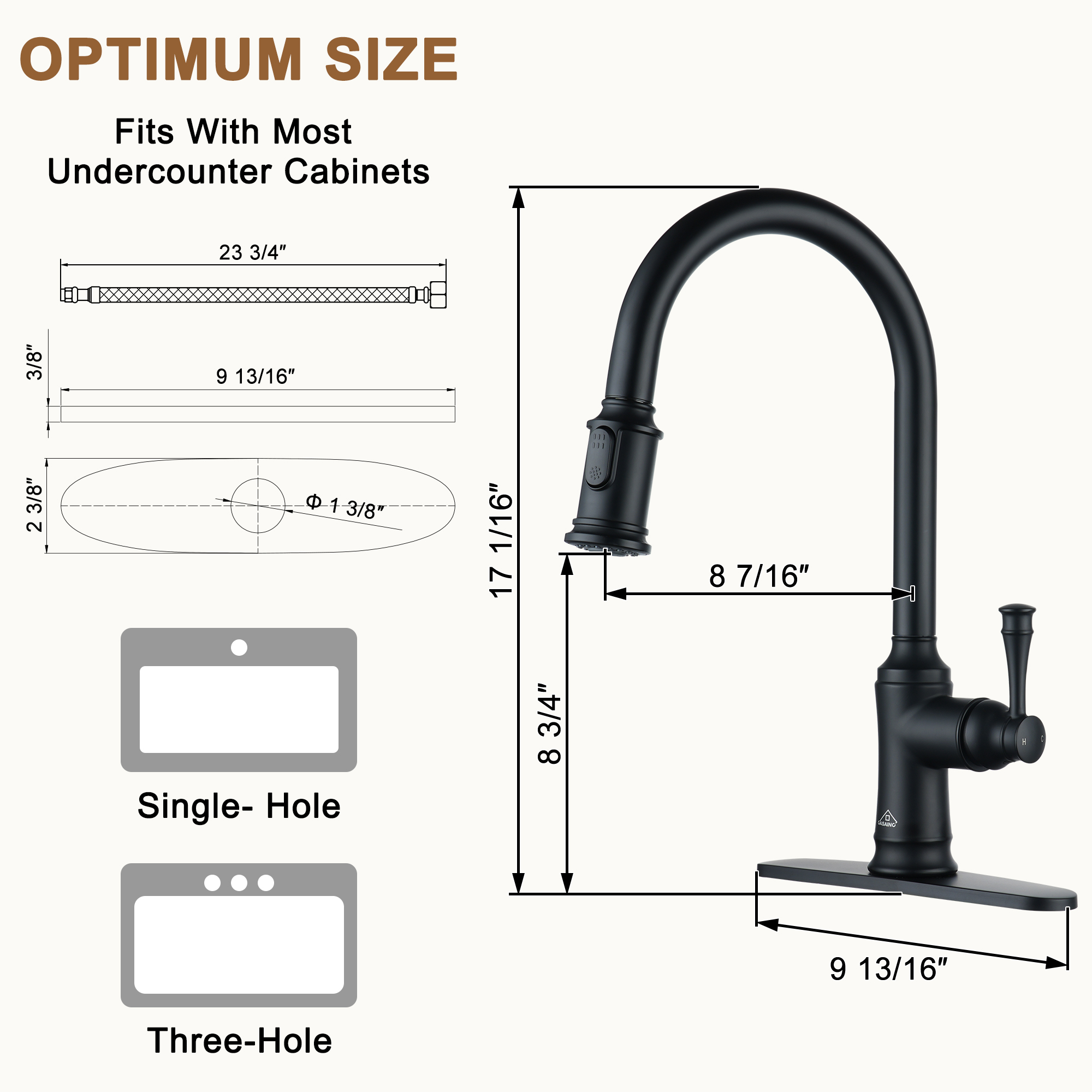 Single Handle Pull Out Sprayer Kitchen Faucet High Arc with Pull Down Sprayer head, Deckplate Included in Brushed Nickel/Matte Black/Brushed Gold