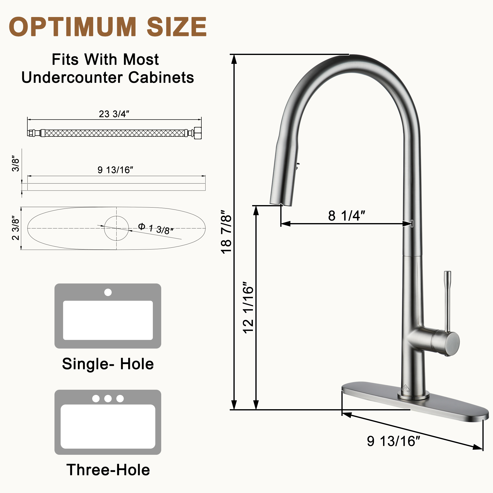 Single Handle Pull-Down Sprayer Kitchen Faucet with Dual-Function Pull out Sprayer head, Stainless Steel in Brushed Nickel/Matte Black/Brushed Gold