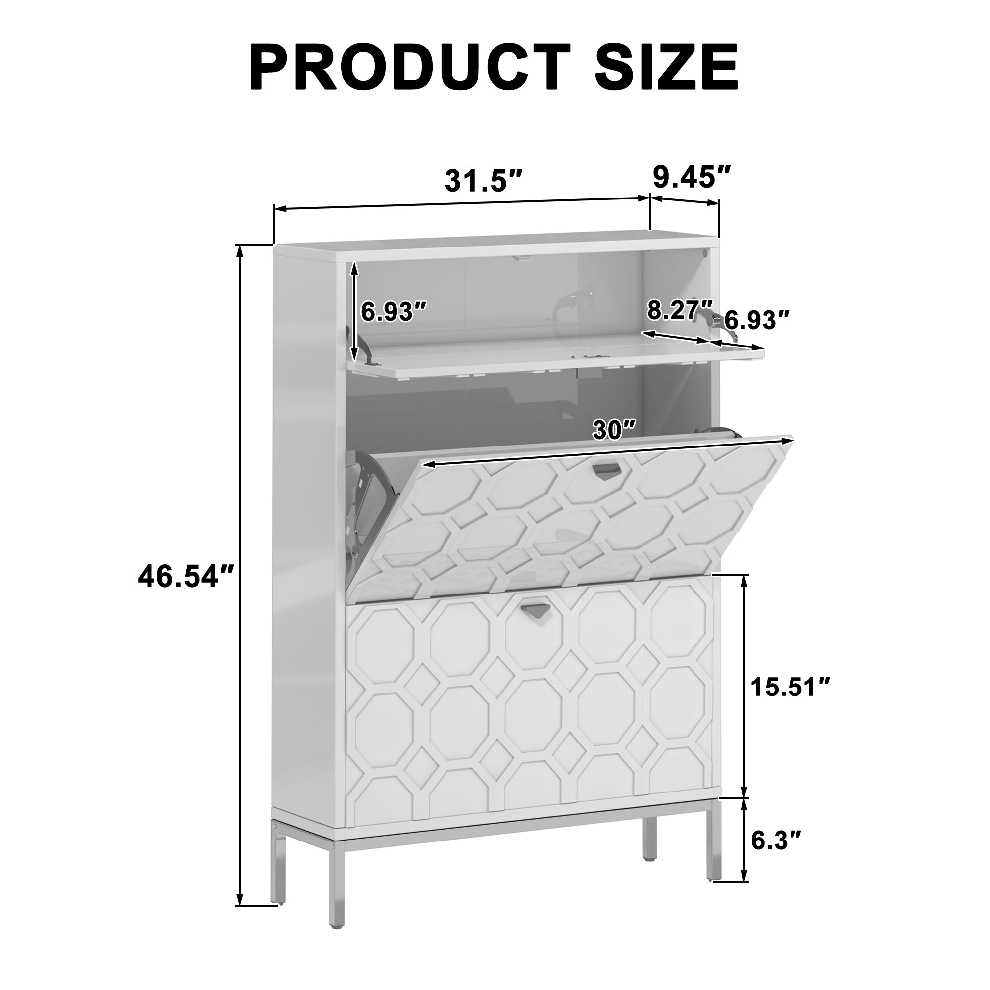 Boyel Living 46.5 in.H x 31.5 in.W White Shoe Storage Cabinet with Drawers and Golden Handle