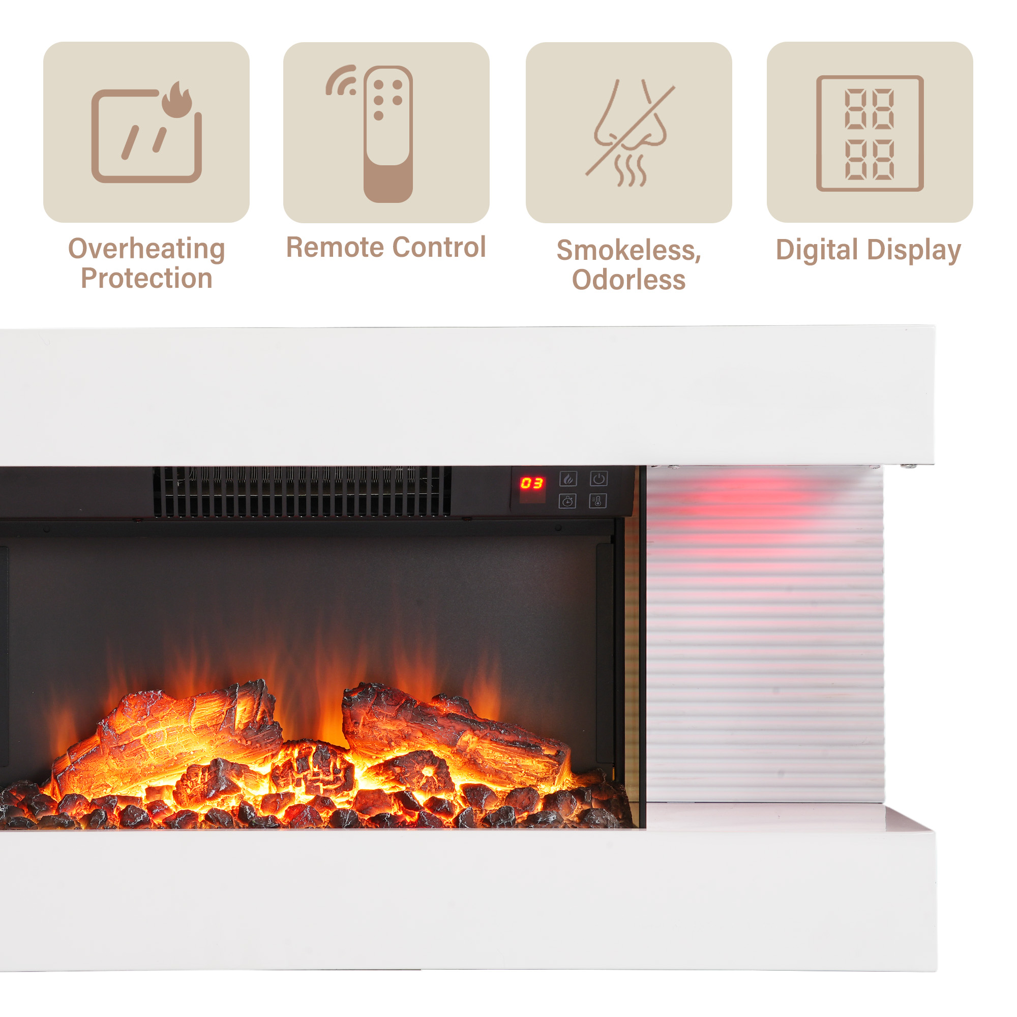 32-inch Wall Mounted Hanging Electric Fireplace with Remote Control in Black