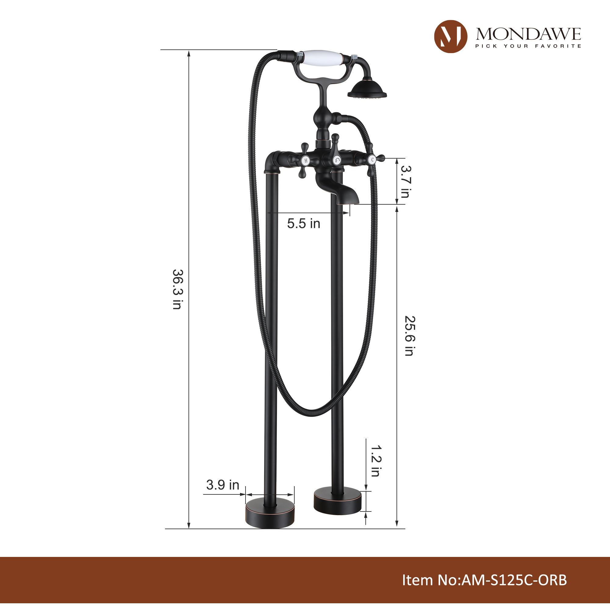 Mondawe 3-Handle Traditional Freestanding Bathtub Faucet(Oil Rubbed Bronze)-Mondawe